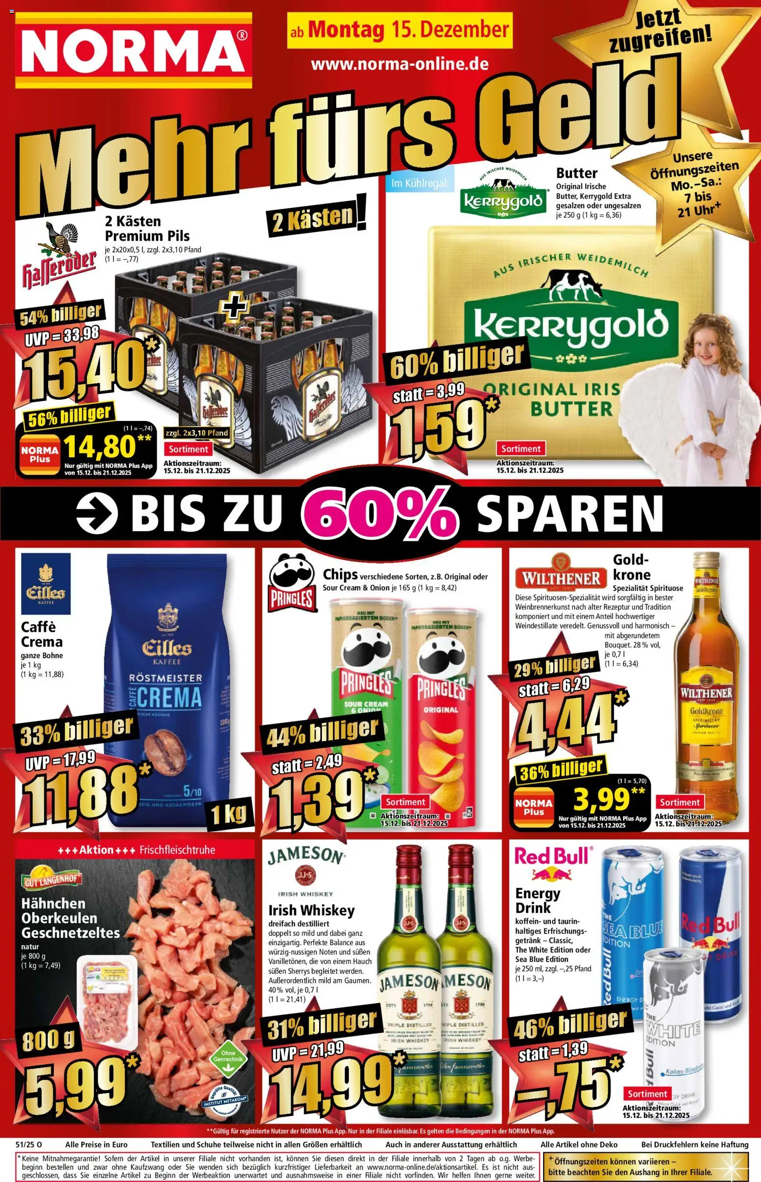 Norma Prospekt 	 – gültig ab 15.12.2025 | Seite: 1 | Produkte: Red bull, Pils, Jameson, Pringles