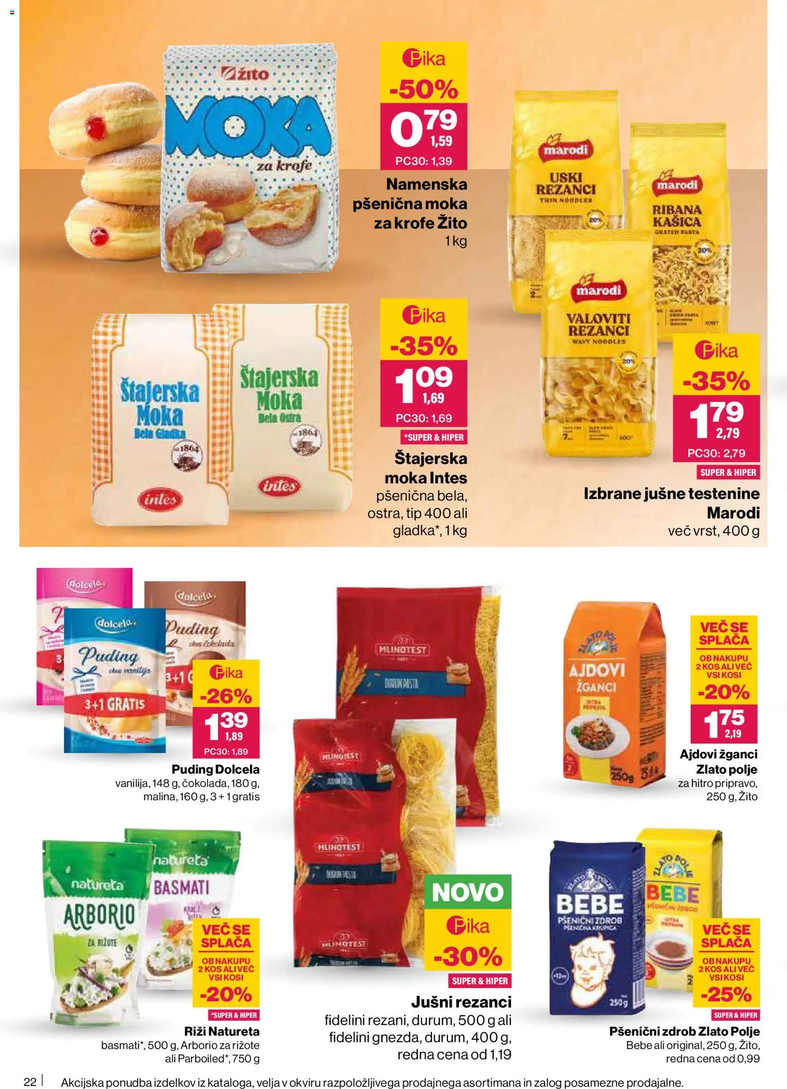Novi Mercator katalog ponudbe – veljaven od 22.01.2026 | Stran: 22 | Izdelki: Rezanci, Moka, Puding, Kos