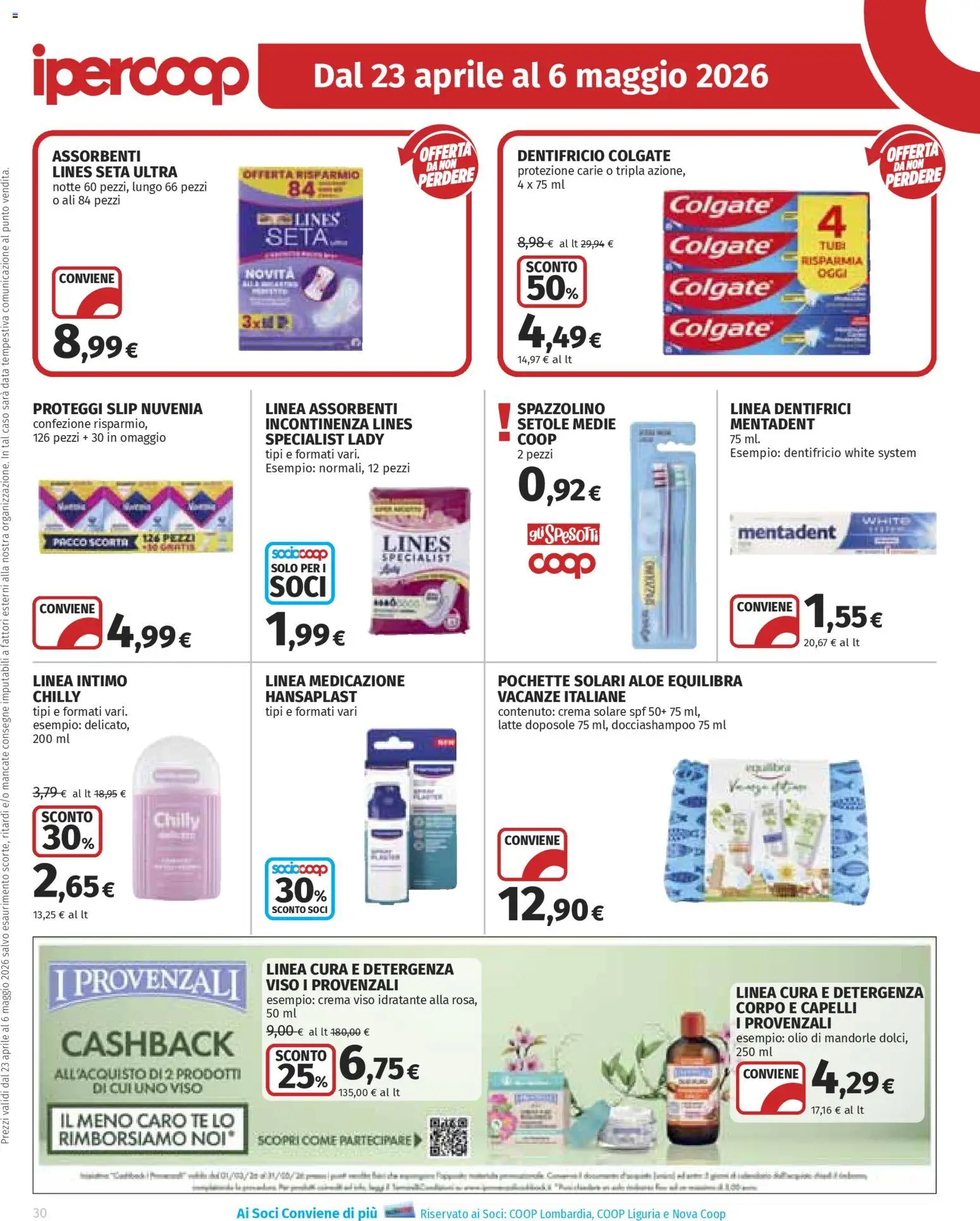 Volantino Ipercoop del 23.04.2026 | Pagina: 30 | Prodotti: Crema solare, Spazzolino, Slip, Data