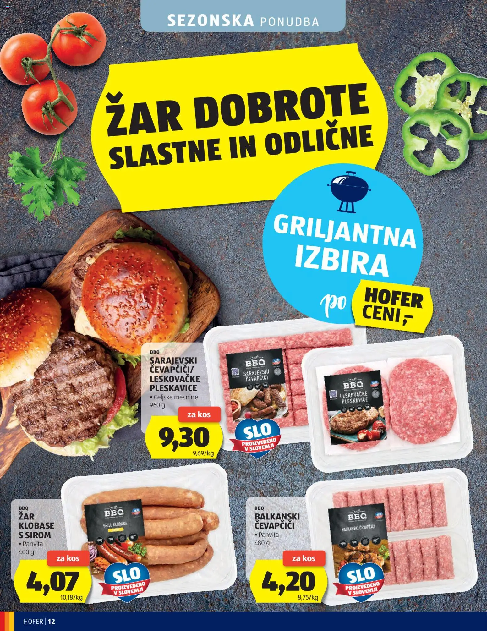 Novi Hofer katalog ponudbe – veljaven od 22.04.2026 | Stran: 12 | Izdelki: Zar, Pleskavice, Grill, Klobase