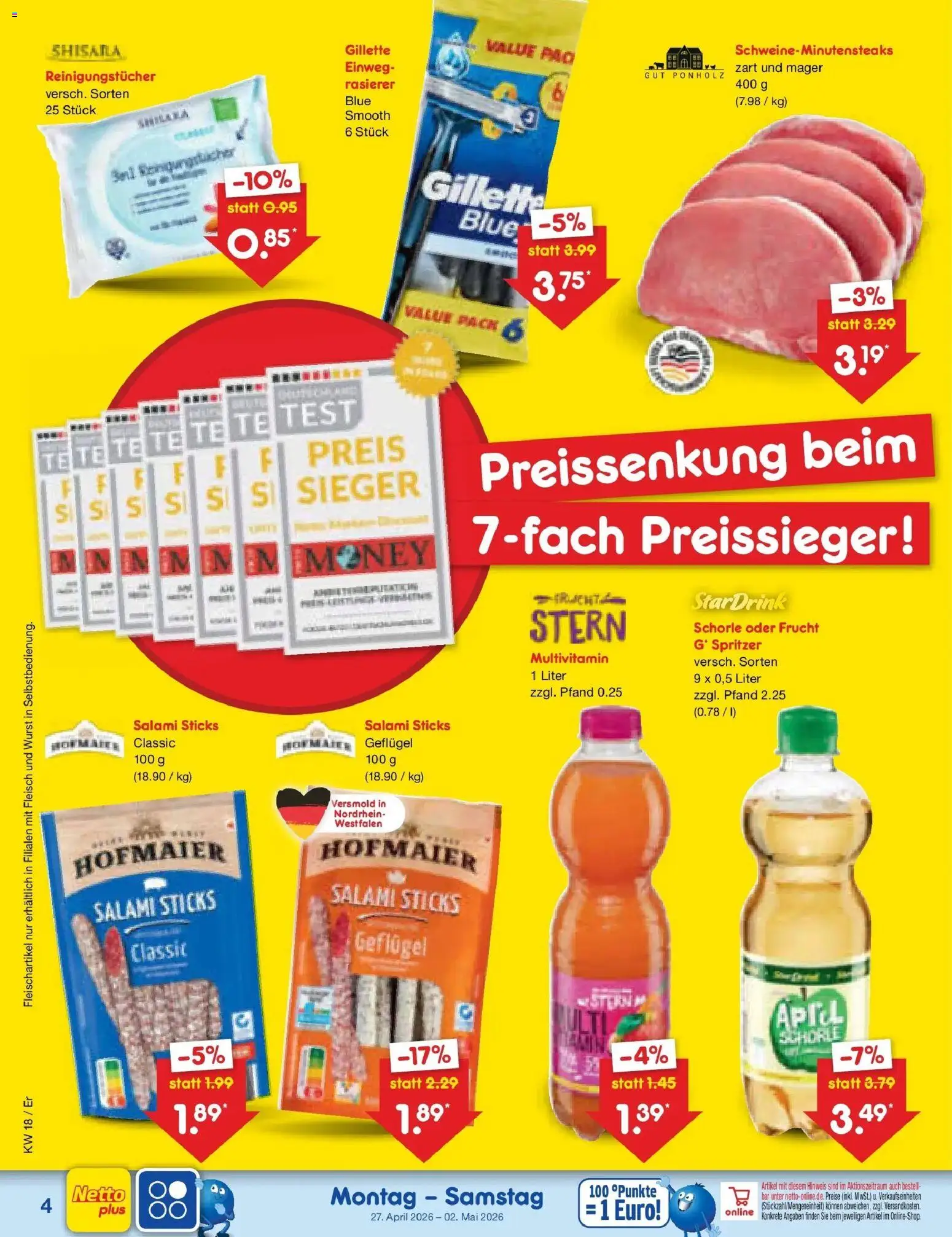 Netto Marken-Discount Prospekt Nordhausen	 – gültig ab 27.04.2026 | Seite: 6 | Produkte: Reinigungstücher, Wurst, Salami, Fleisch