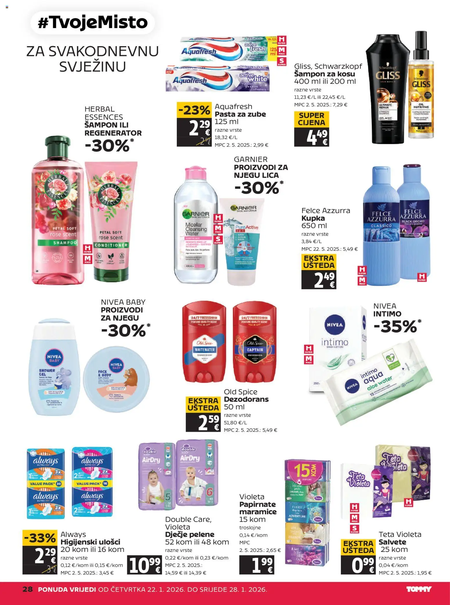 Tommy katalog | vrijedi od 22.01.2026 | Stranica: 28 | Proizvodi: Šampon, Regenerator, Pasta za zube, Garnier