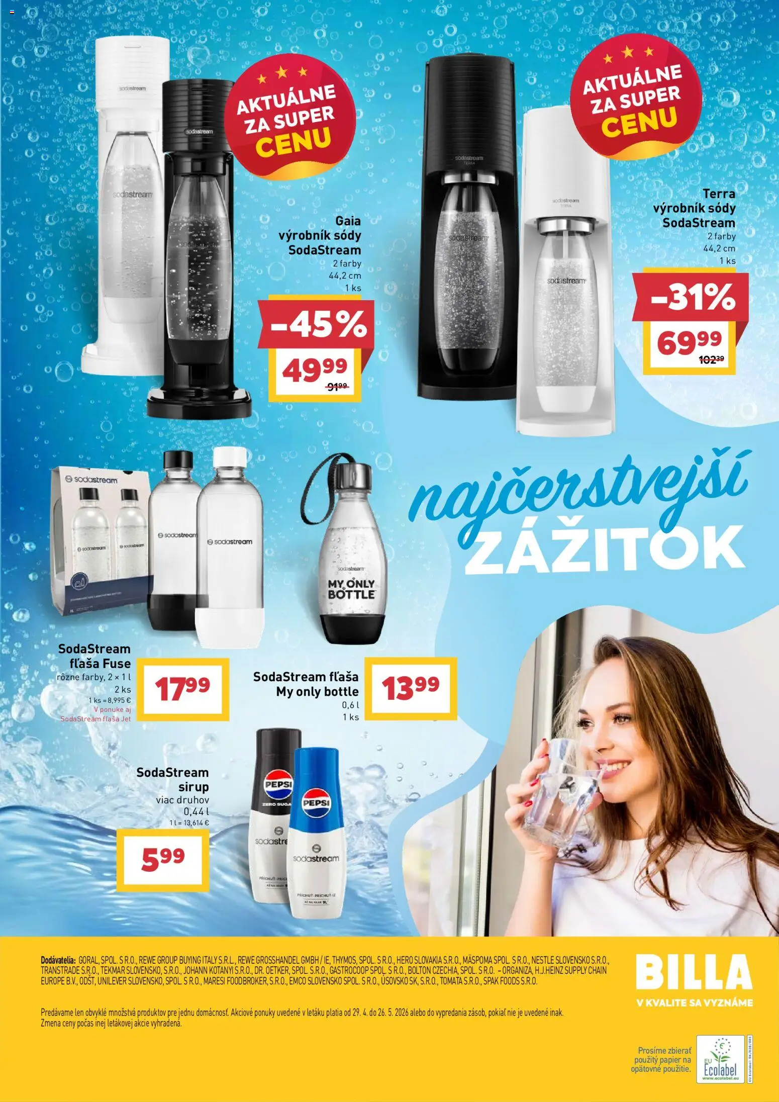 Nové Billa akcie – leták je platný od 29.04.2026 | Strana: 35 | Produkty: Sodastream, Pepsi