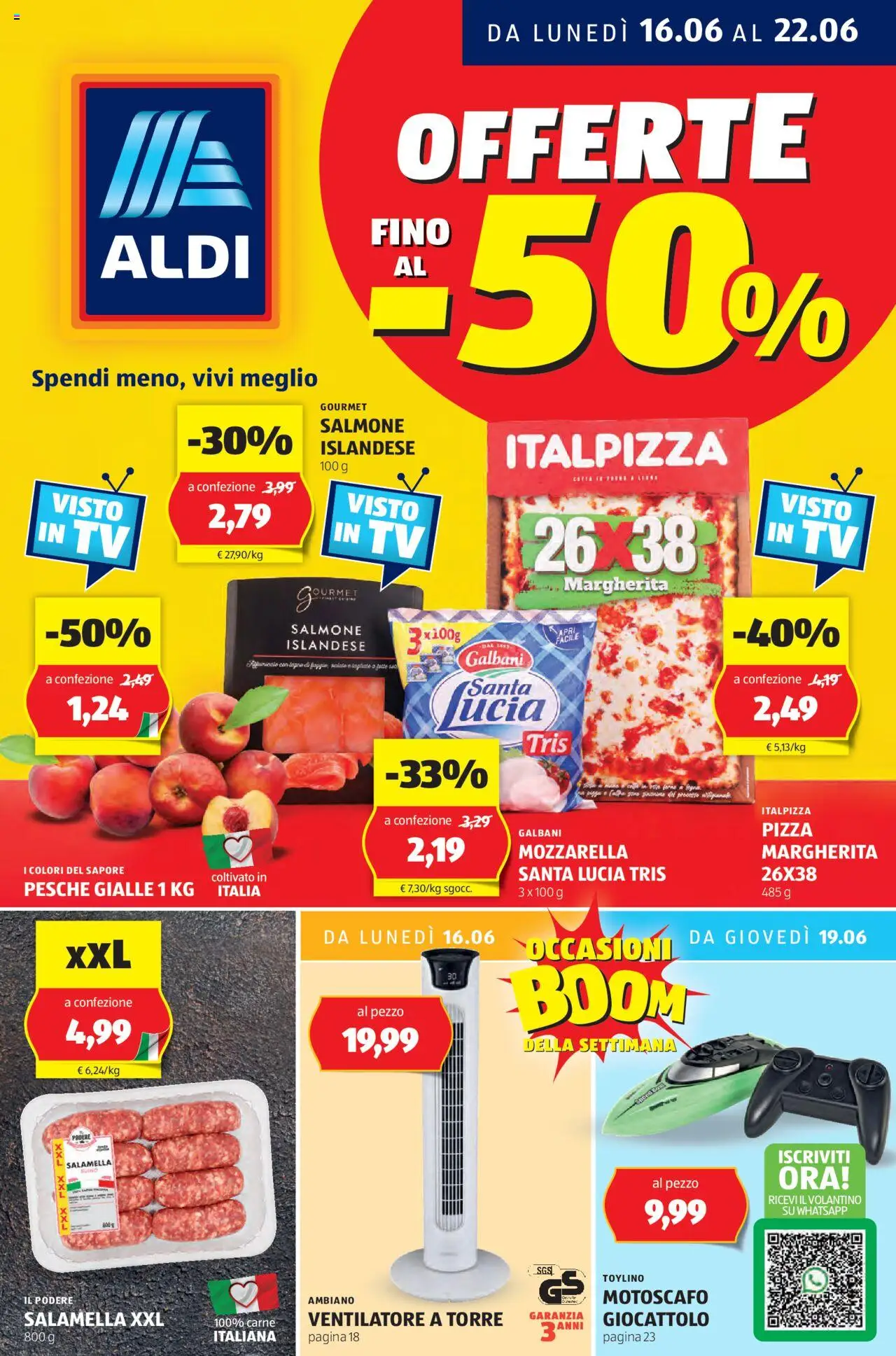 Volantino Aldi del 16.06.2025 | Pagina: 1 | Prodotti: Ventilatore, Pizza, Suino, Fan