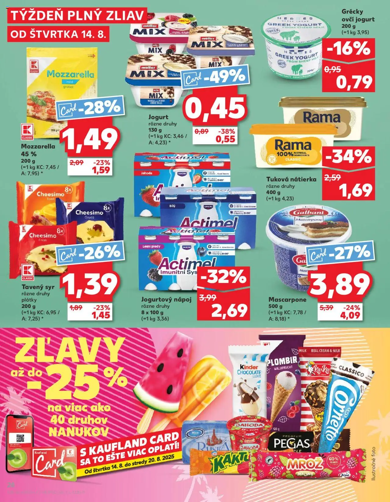 Kaufland SK akciós ujság - amely érvényes a következő dátumtól: 14.08.2025 | Oldal: 28 | Termékek: Mozzarella, Actimel, Rama, Mascarpone