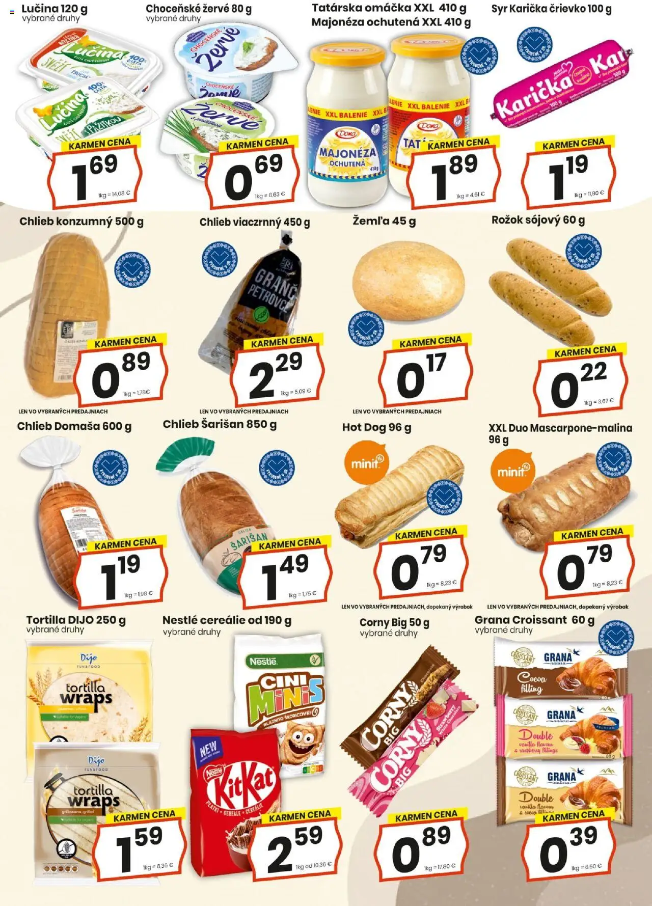 Nové KARMEN CBA akcie – leták je platný od 18.09.2025 | Strana: 7 | Produkty: Syr, Chlieb, Tortilla, Omáčka