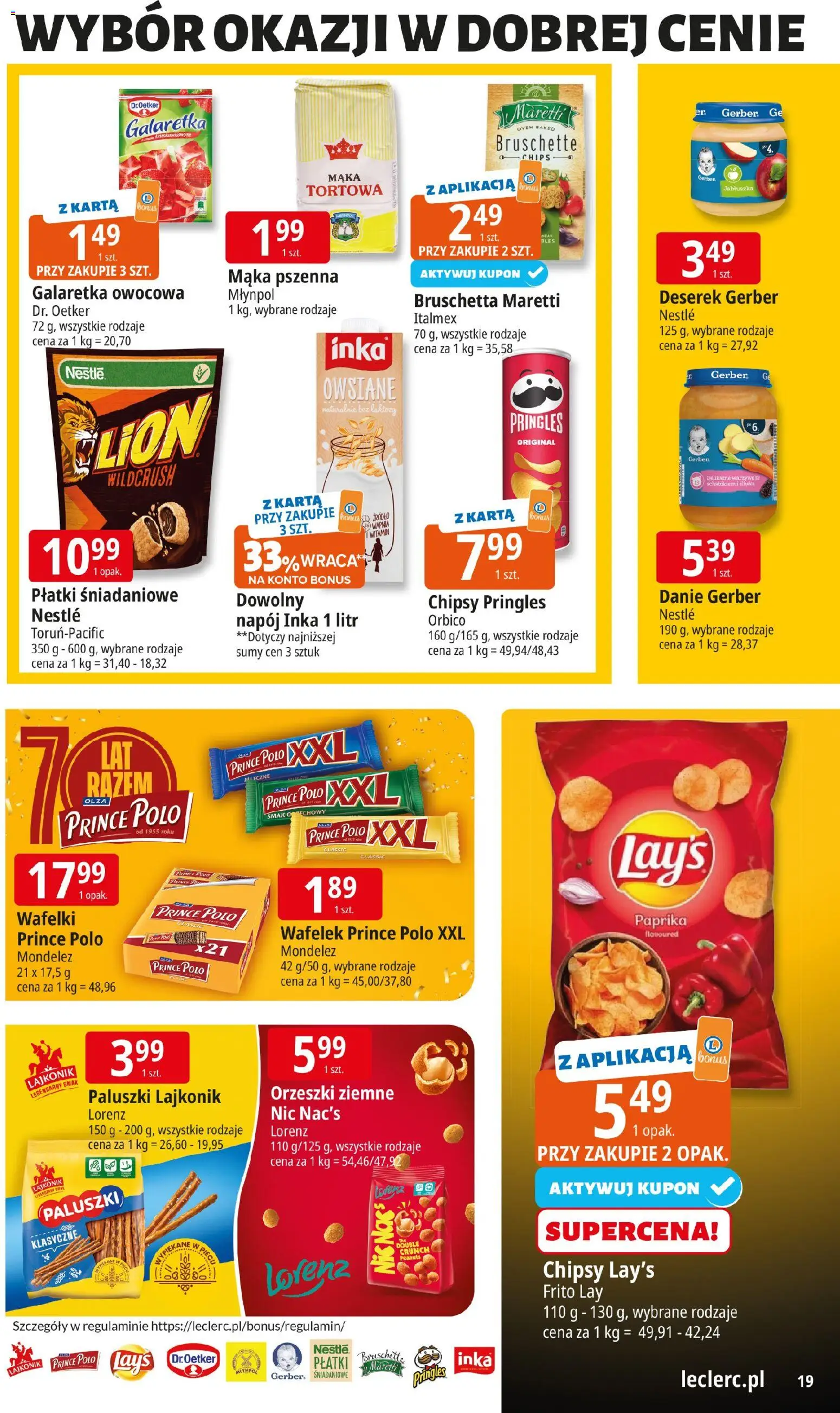 E.Leclerc Gazetka - Warszawa Bielany od 18.11.2025 | Strona: 19 | Produkty: Chipsy, Prince polo xxl, Galaretka, Chipsy pringles