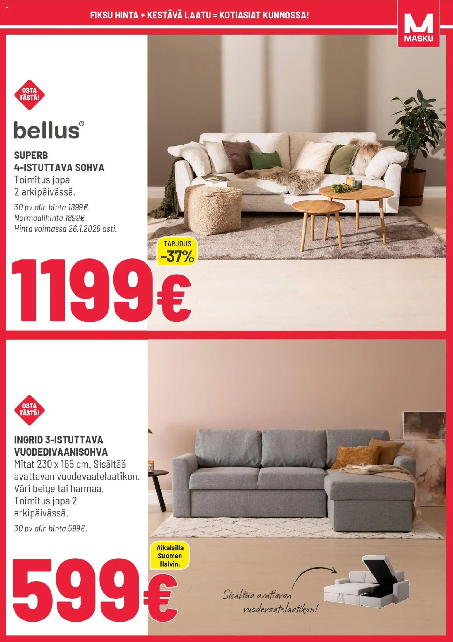 Masku tarjoukset – voimassa 20.01.2026 alkaen | Sivu: 7 | Tuotteet: Sohva