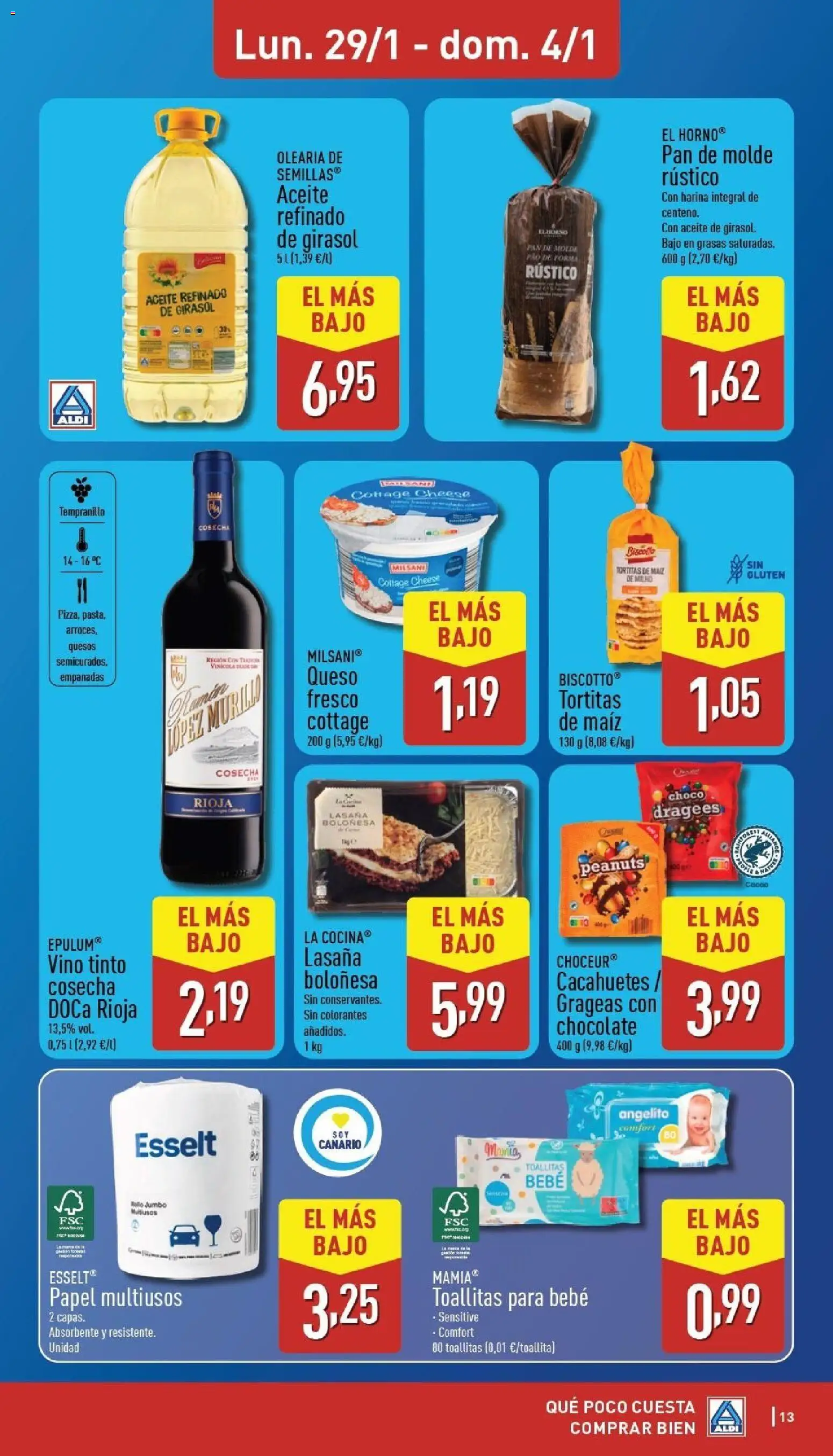 Aldi folleto Canarias │ válido desde el 29.12.2025 | Página: 13 | Productos: Μπλοκ, Aceite, Pan, Queso fresco