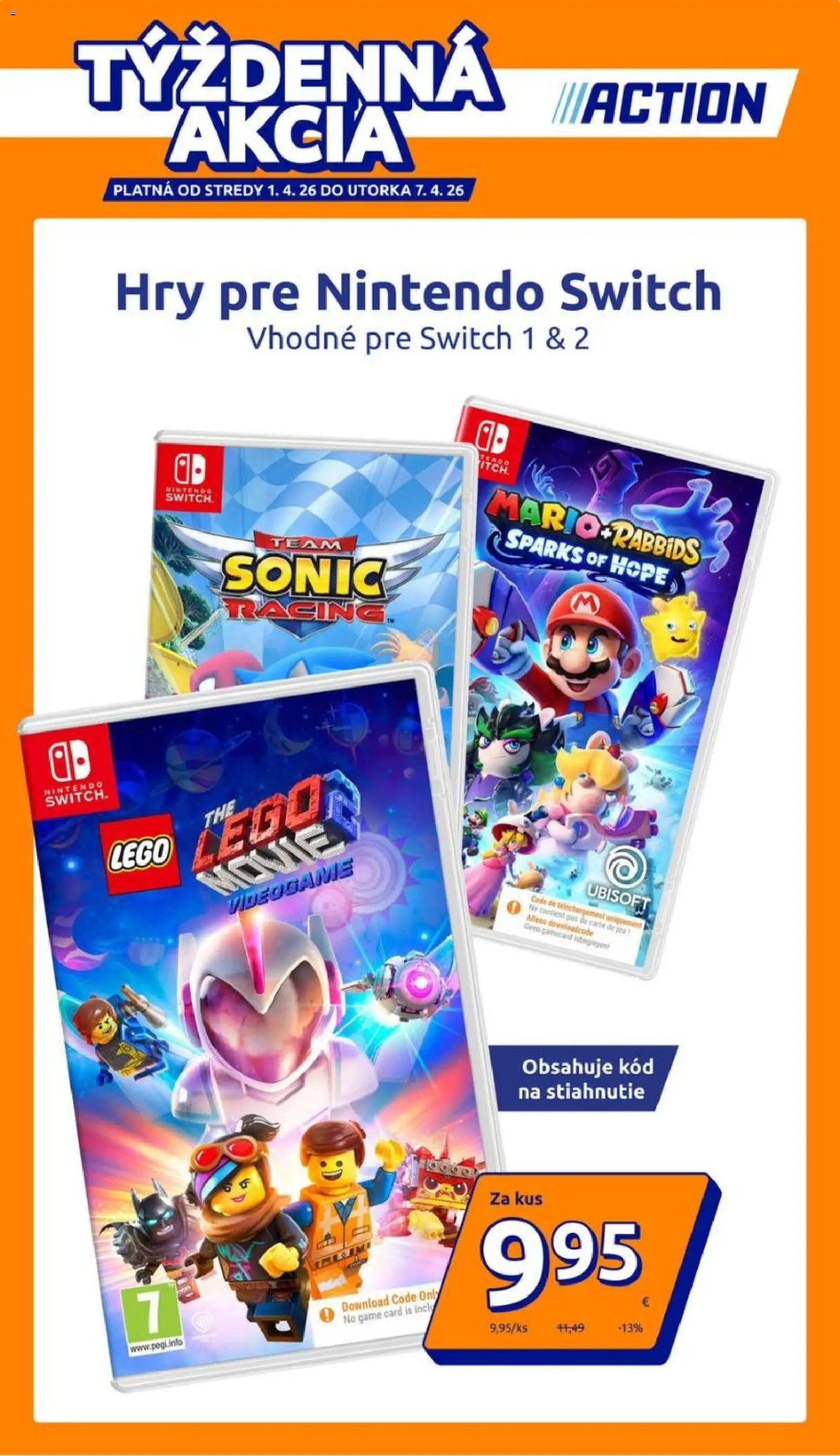 Nové Action akcie – leták je platný od 01.04.2026 | Strana: 1 | Produkty: Pás, LEGO