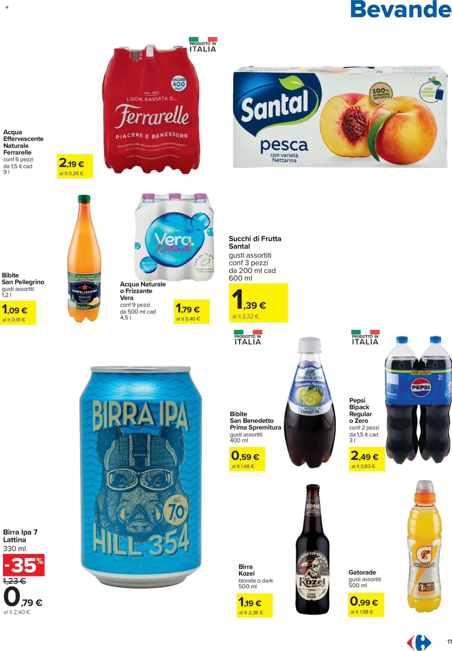 Volantino Carrefour del 27.11.2025 | Pagina: 11 | Prodotti: Acqua, Bibite, Pepsi, Ferrarelle
