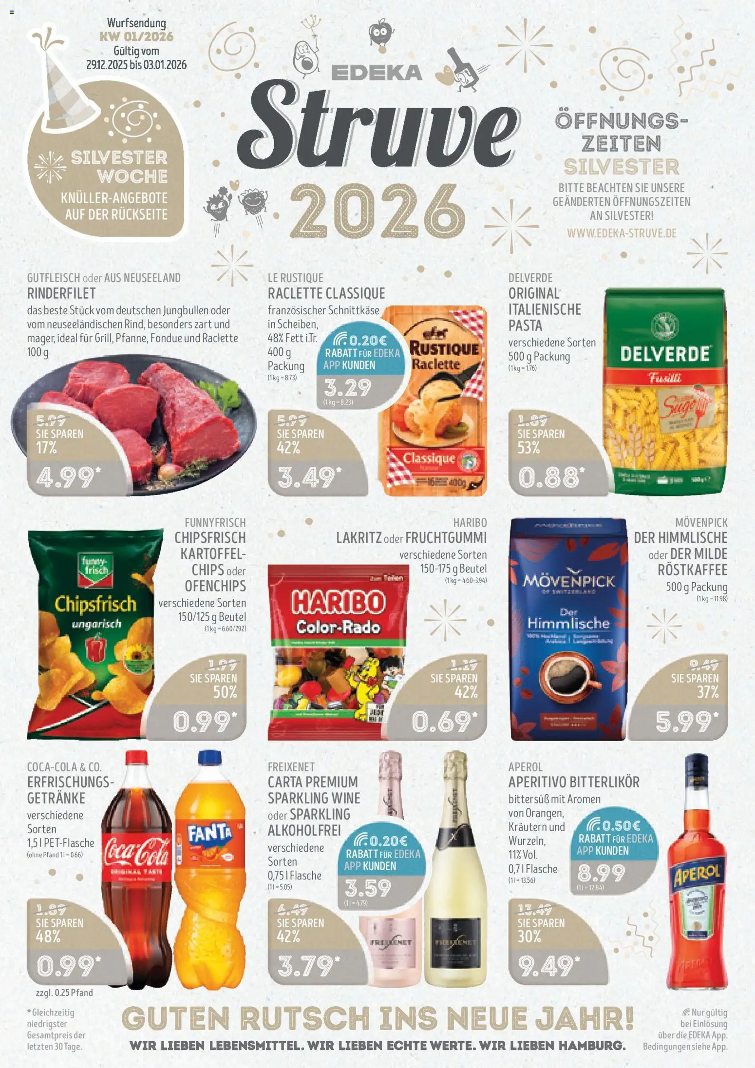 Edeka Struve Prospekt 	 – gültig ab 29.12.2025 | Seite: 1 | Produkte: Cola, Freixenet, Rinderfilet, Aperol