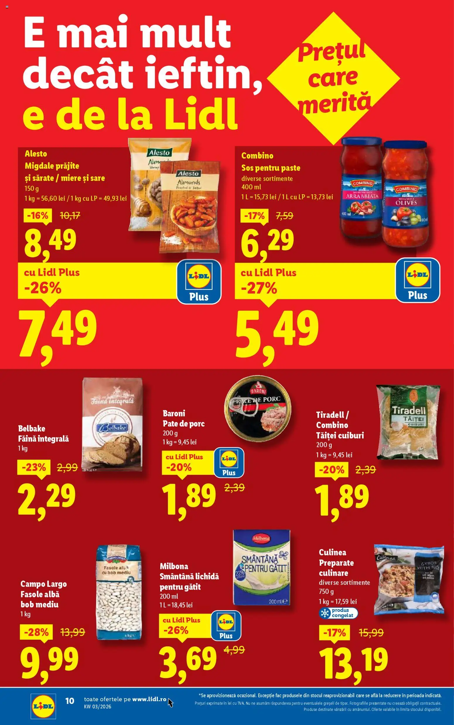 Noul catalog Lidl – valabil de la 12.01.2026 | Pagină: 10 | Produse: Făină, Smântână, Fasole albă, Sare