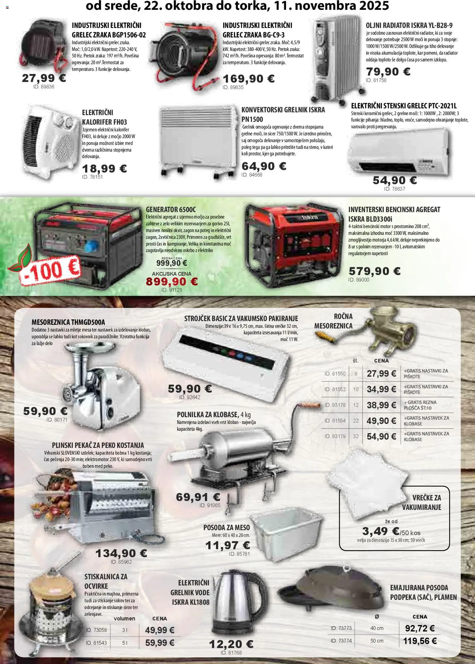 Novi Živex katalog ponudbe – veljaven od 22.10.2025 | Stran: 7 | Izdelki: Mesoreznica, Sokovnik, Generator, Grelec