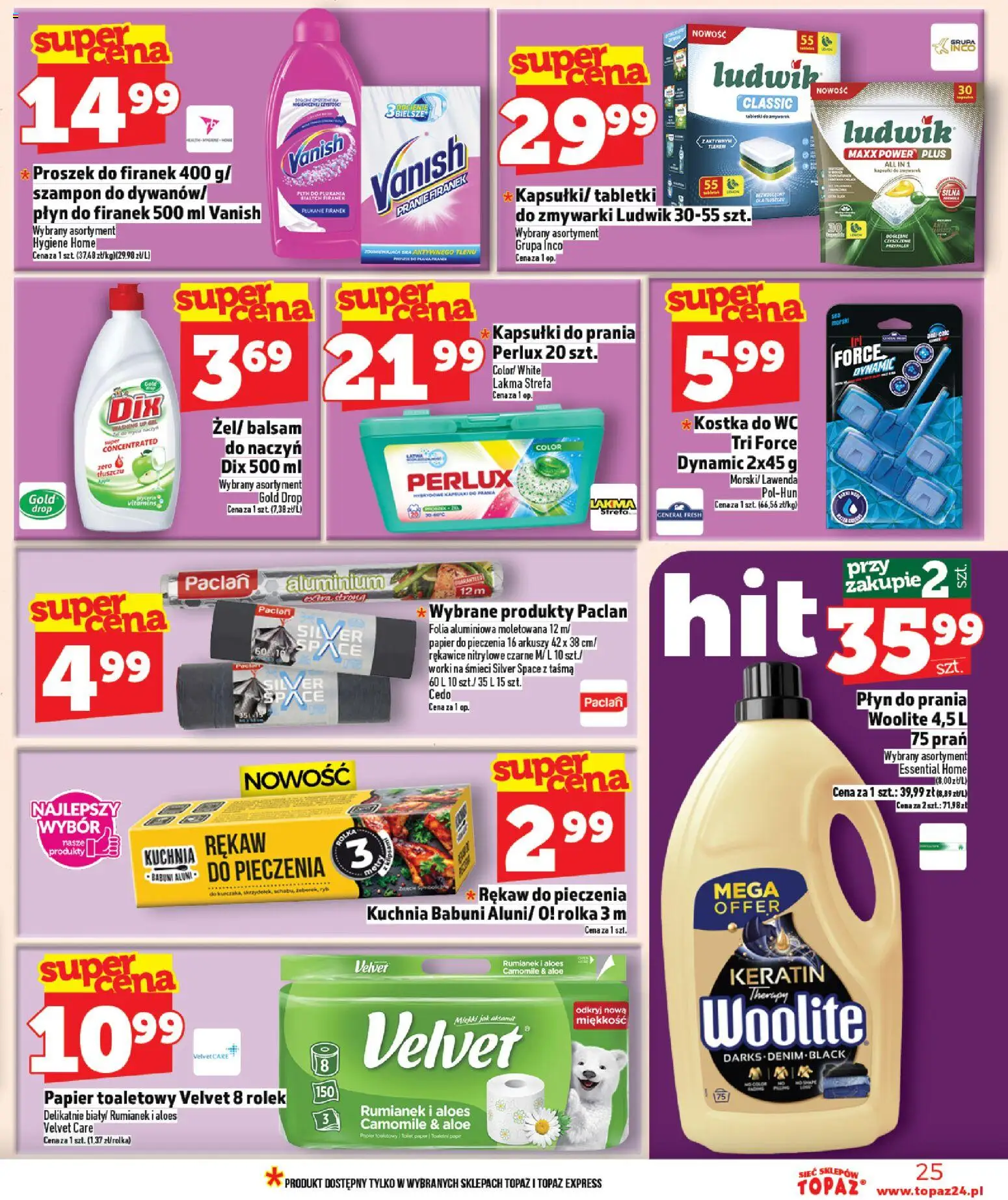 Topaz Gazetka MAZ od 05.02.2026 | Strona: 25 | Produkty: Vanish, Papier do pieczenia, Półka, Kapsułki do prania