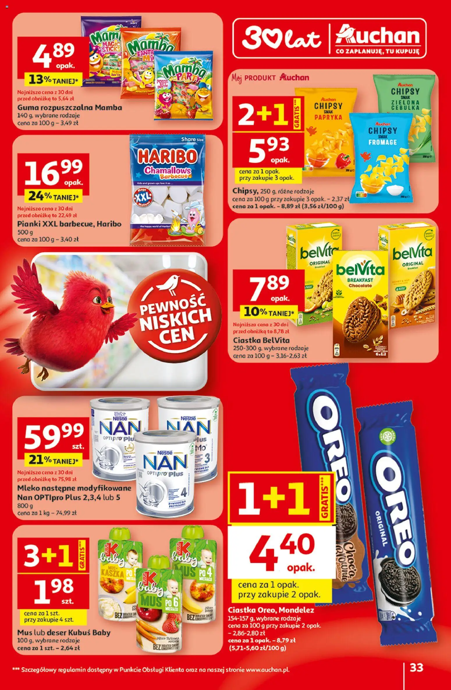 Auchan gazetka - 30 Lat Hipermarket od 29.04.2026 | Strona: 33 | Produkty: Belvita, Chipsy, Brownie, Ciastka