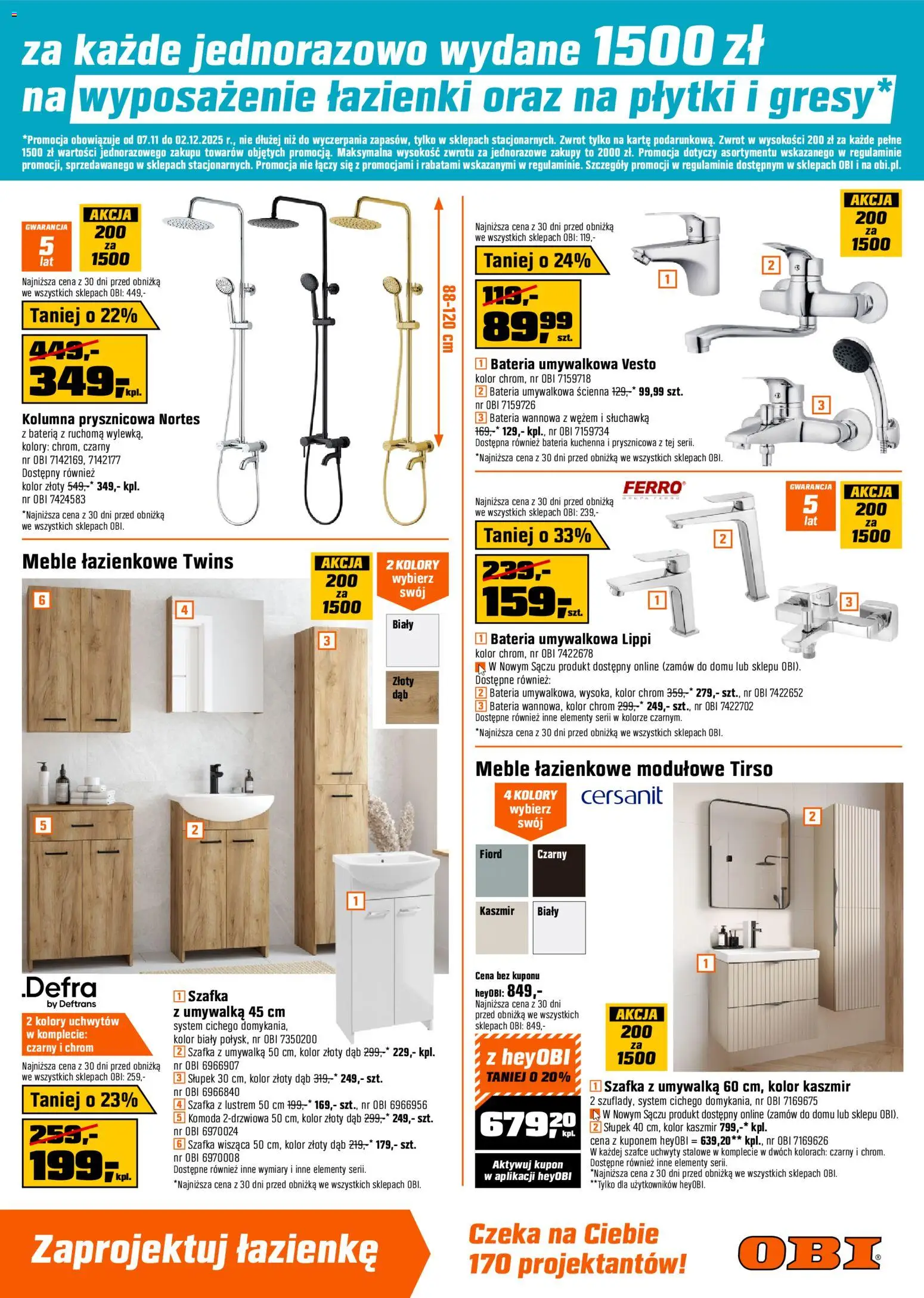 OBI Gazetka od 07.11.2025 | Strona: 3 | Produkty: Komoda, Umywalka, Bateria