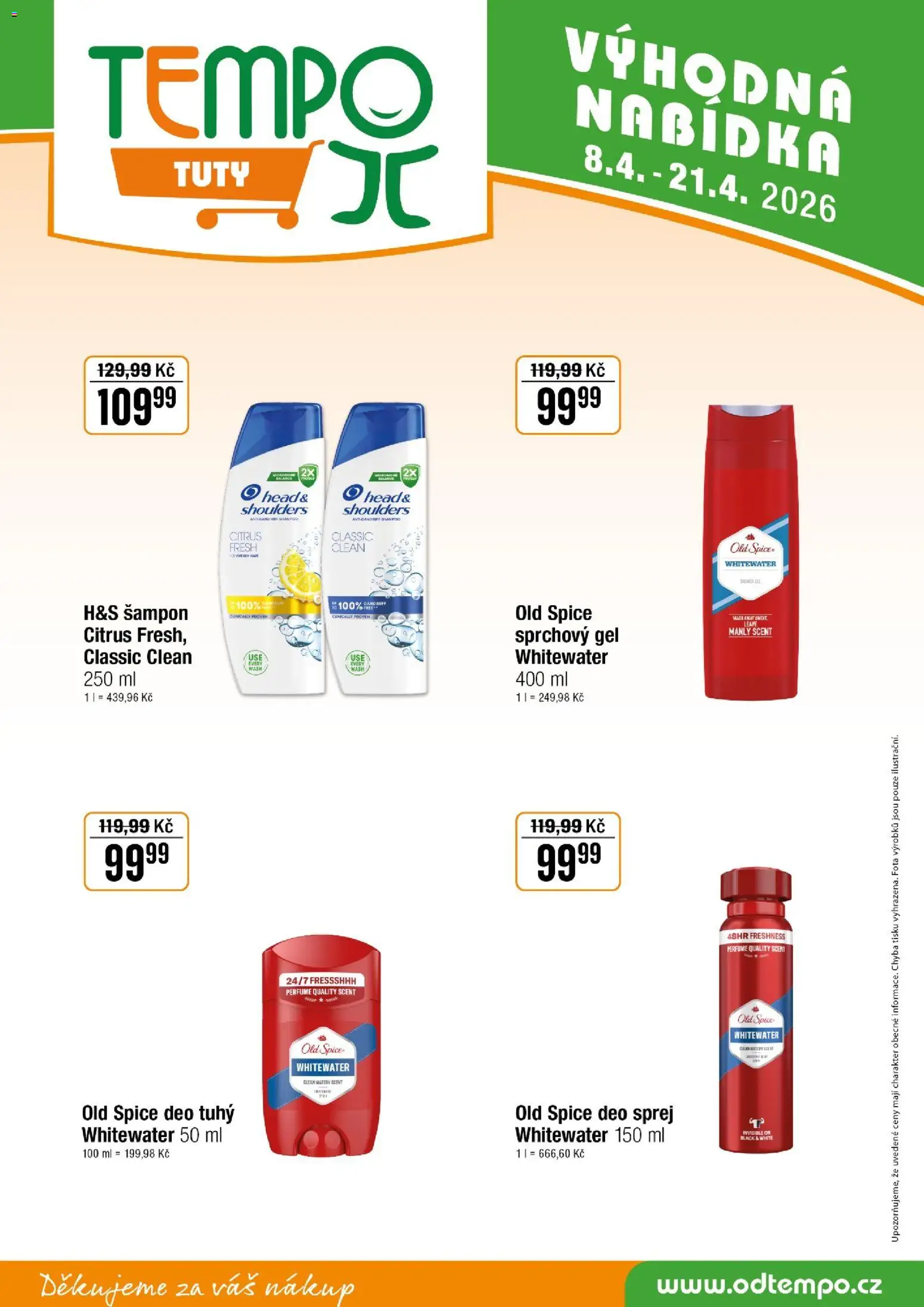 Tempo leták - Tuty od 08.04.2026 | Strana: 15 | Produkty: Sprchový gel, Old Spice, Šampon