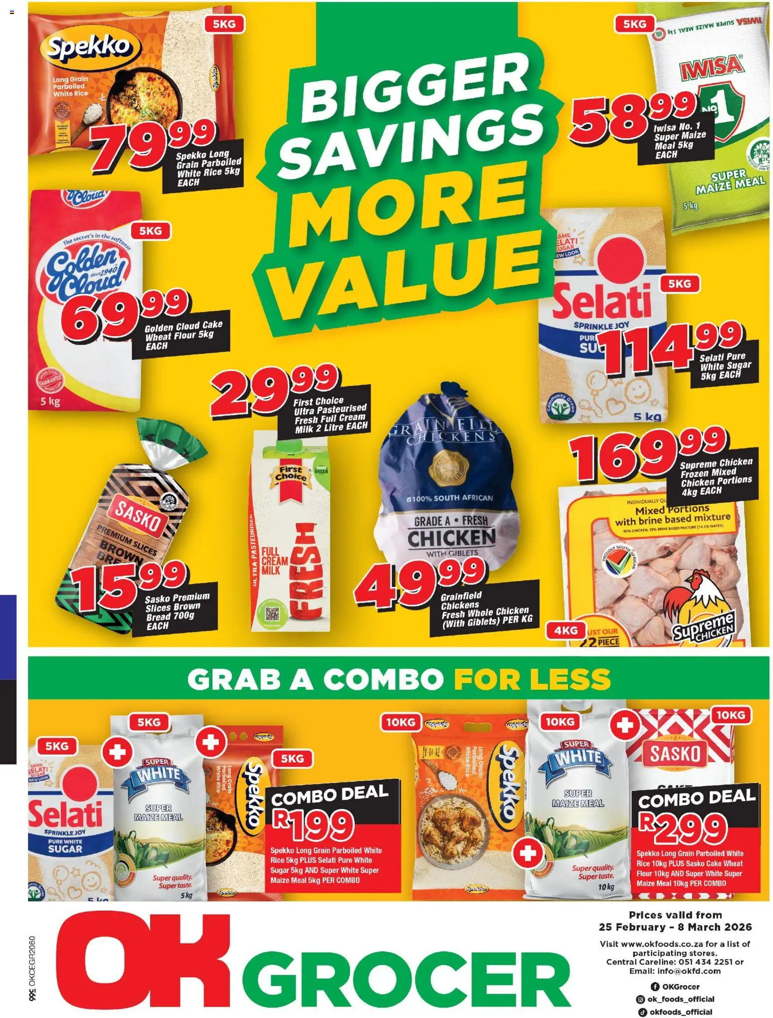 New OK Foods catalogue – valid from 25.02.2026 | Page: 1 | Products: Cake, Flour, Maize meal, Water
