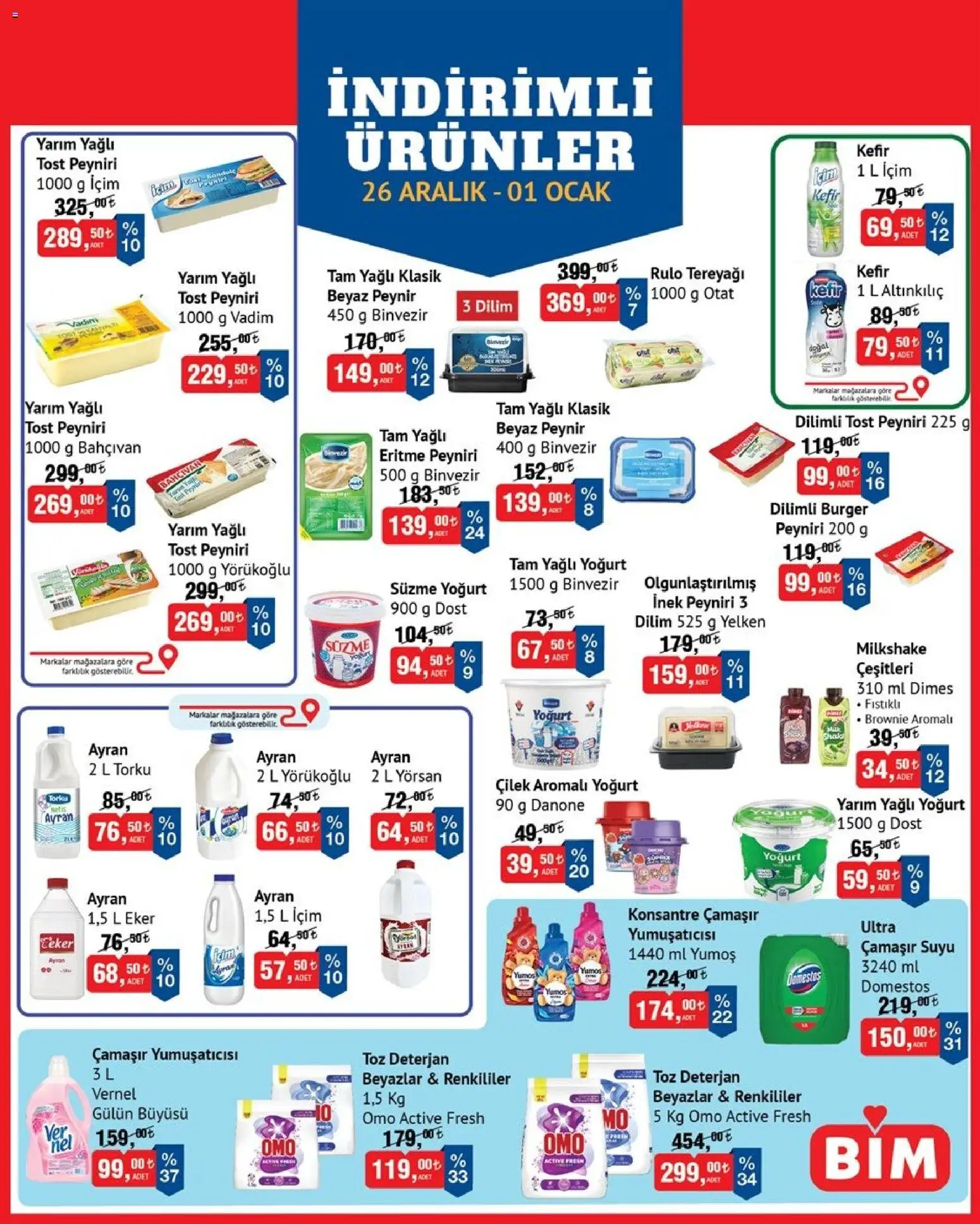 BİM İndirimli Ürünler - 26.12.2025 tarihinden itibaren geçerlidir | Sayfa: 2 | Ürünler: Kefir, Tereyağı, Peynir, Çilek