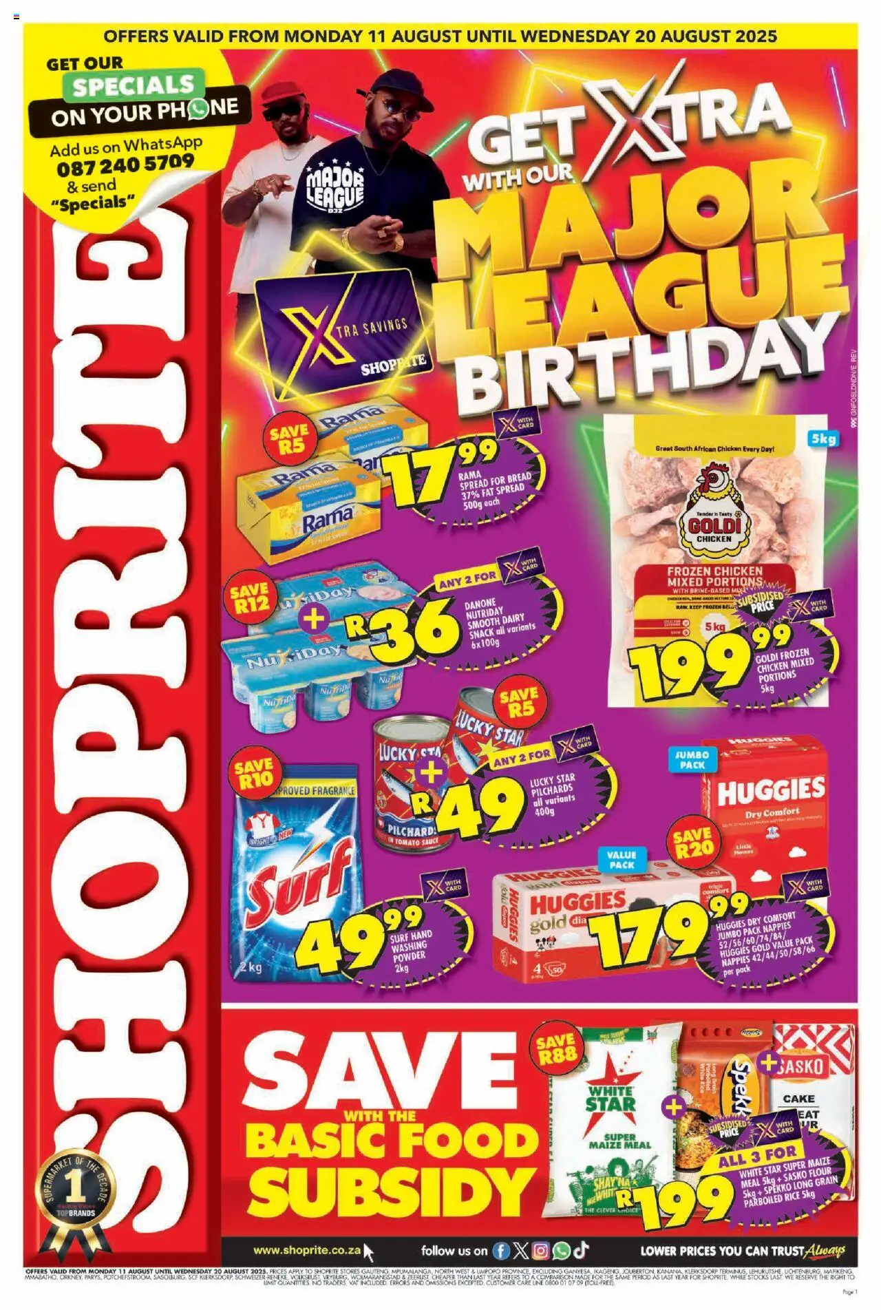 Shoprite Gauteng - Major Deals │ valid from 11.08.2025 | Page: 1 | Products: Pilchards, Phone, Powder, Fat spread