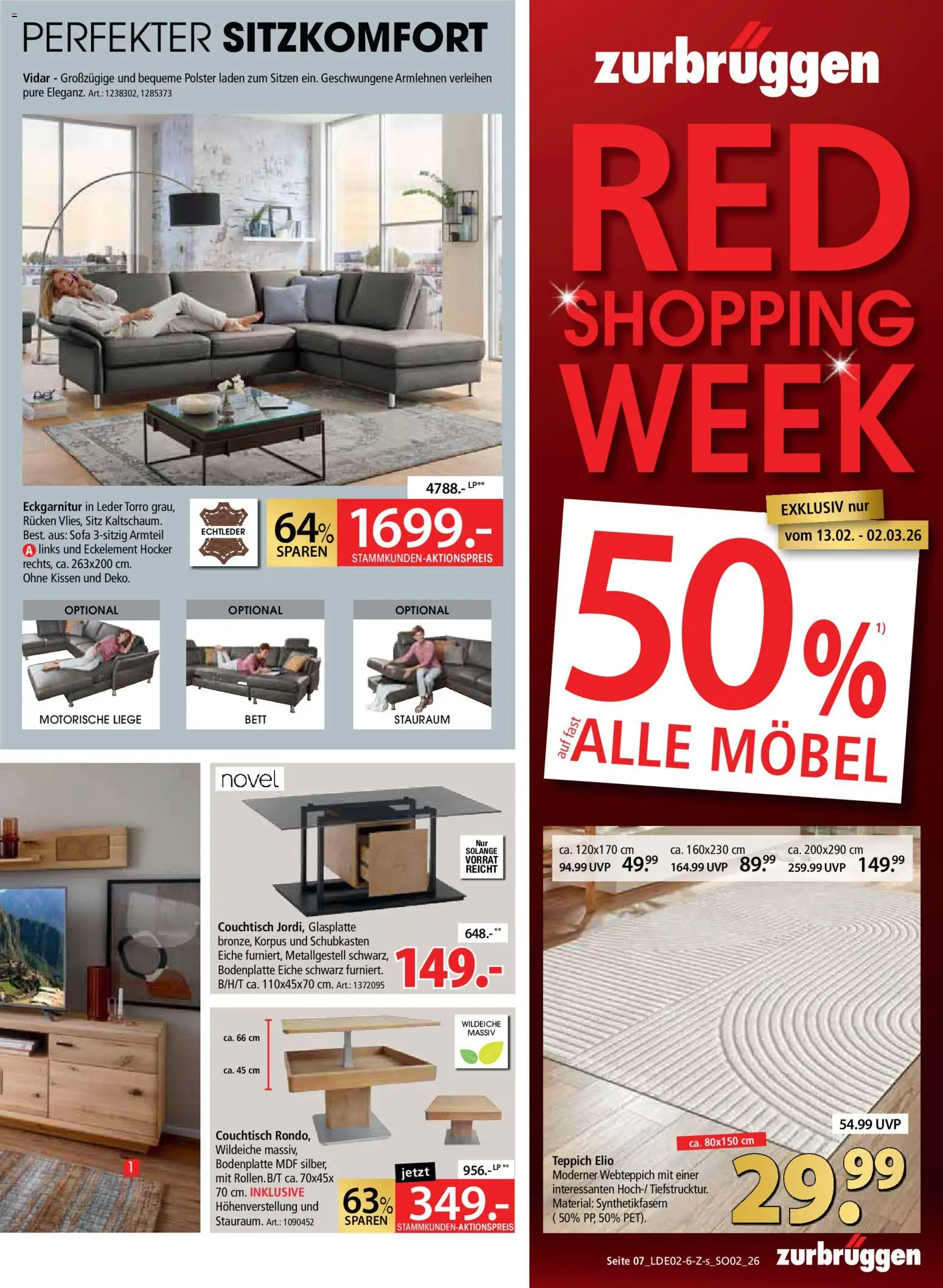 Zurbrüggen Red Shopping Week – gültig ab 13.02.2026 | Seite: 7 | Produkte: Kissen, Sofa, Couchtisch, Teppich