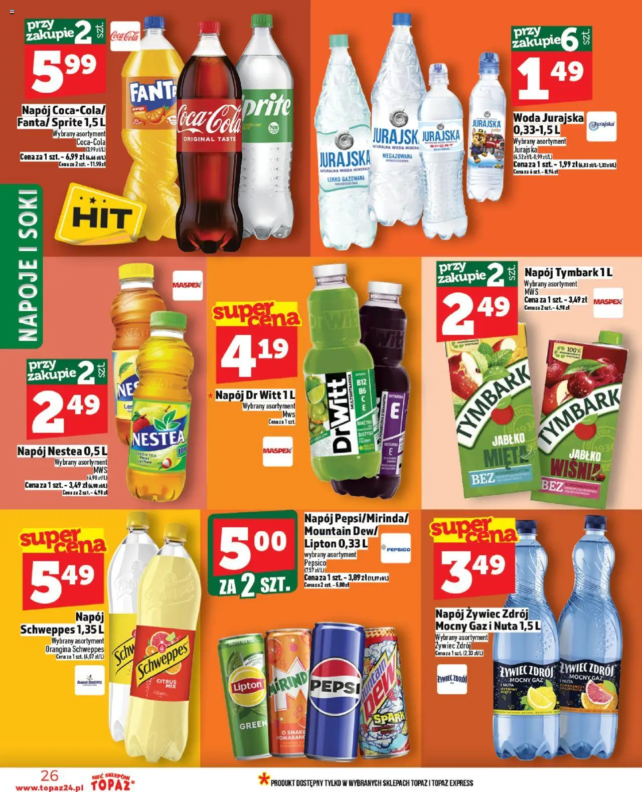 Topaz Gazetka od 23.10.2025 | Strona: 26 | Produkty: Napoje, Sprite, Coca cola, Porzeczka