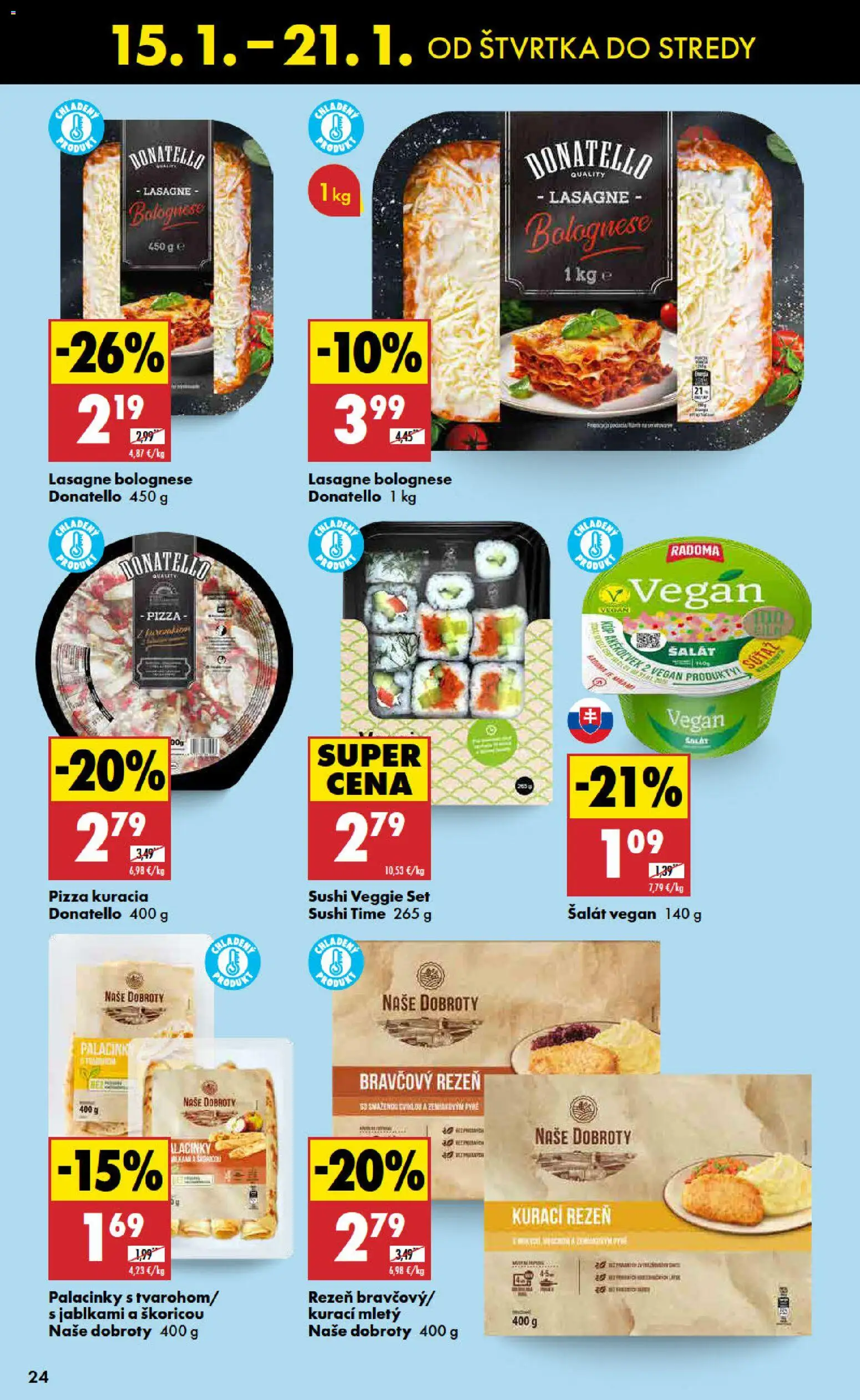 Nové Biedronka akcie – leták je platný od 15.01.2026 | Strana: 24 | Produkty: Pizza, Šalát, Sushi, Lasagne
