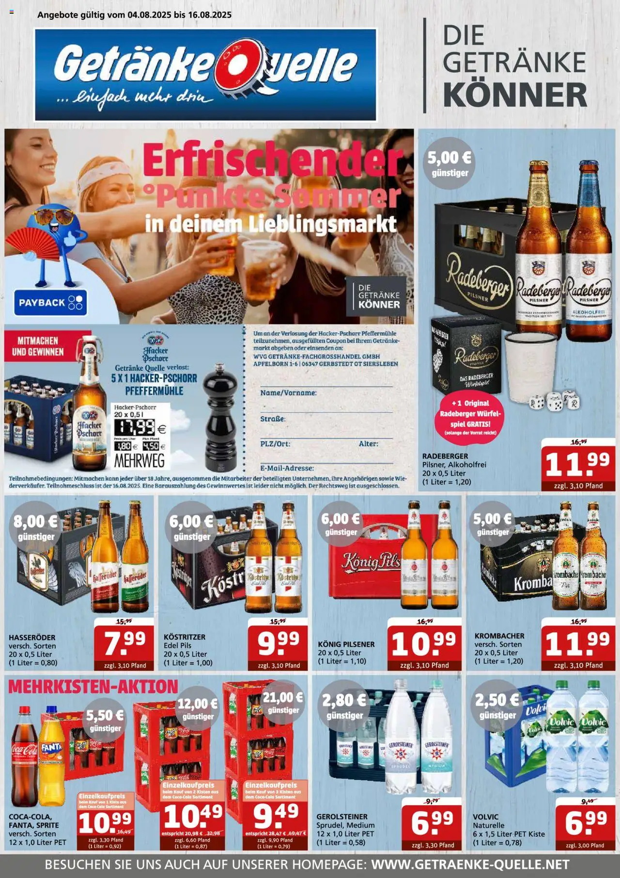Getränke Quelle Prospekt - gültig ab dem 04.08.2025 | Seite: 1 | Produkte: Konig pilsener, Pils, Krombacher, Hasseröder