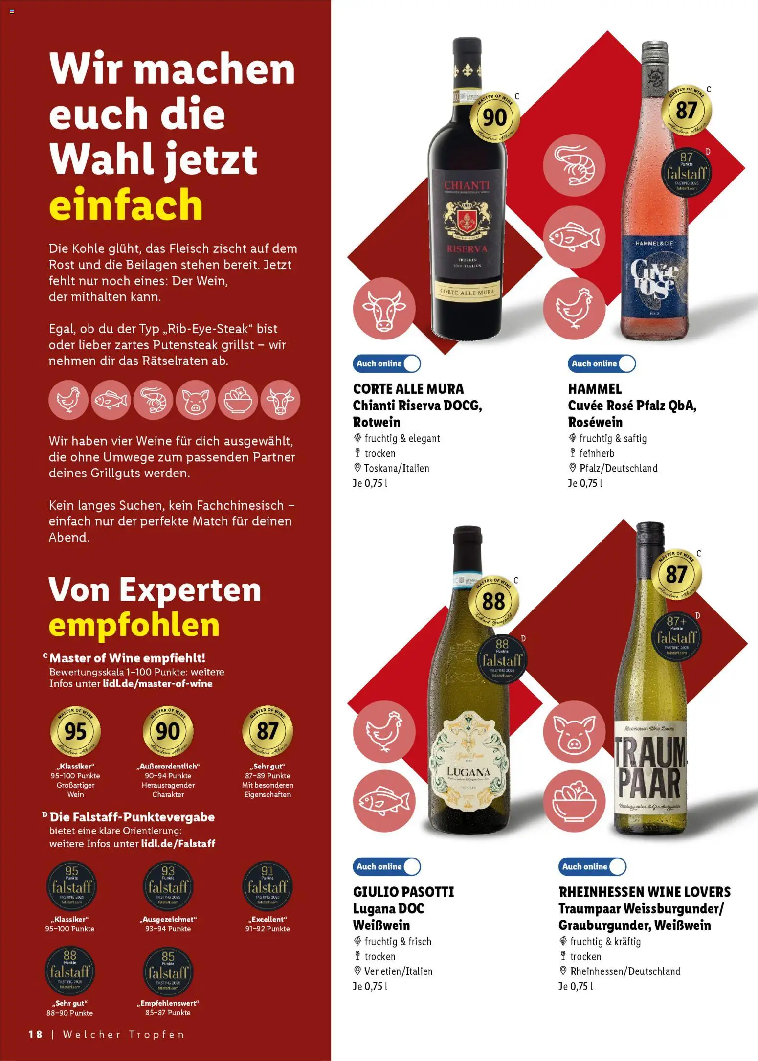 Lidl Prospekt – gültig ab 25.04.2026 | Seite: 18 | Produkte: Weißwein, Rotwein, Rosewein, Fleisch
