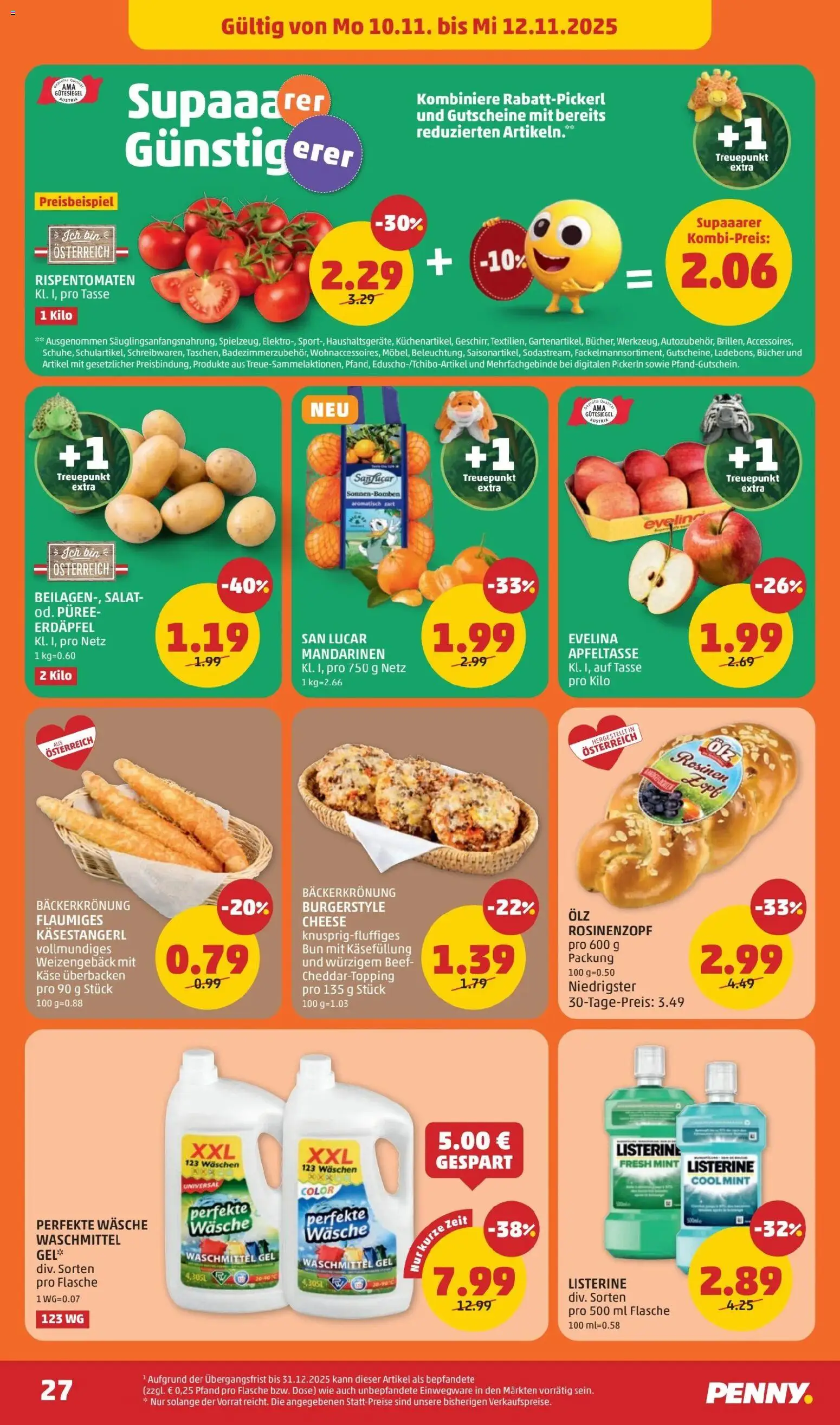 Penny Markt Flugblatt gültig ab 06.11.2025 | Seite: 27 | Produkte: Salat, Rosinen, Käse, Waschmittel
