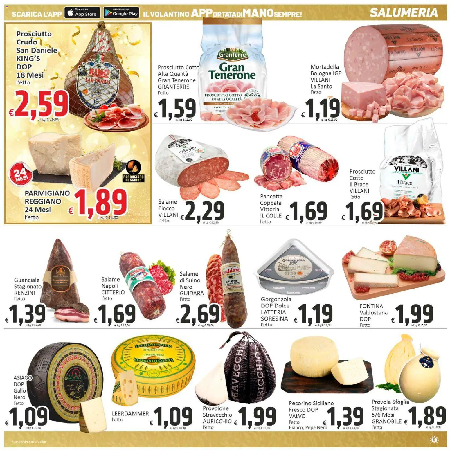 Volantino Paghi Poco del 27.12.2025 | Pagina: 9 | Prodotti: Suino, Mortadella, Provola, Parmigiano