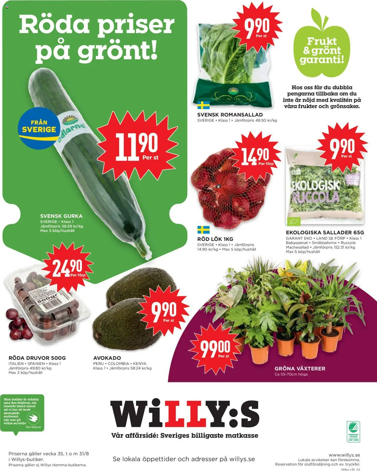Willys reklamblad aktuell från 25.08.2025 | Sida: 12 | Produkter: Avocado, Babyspenat, Romansallad, Gurka