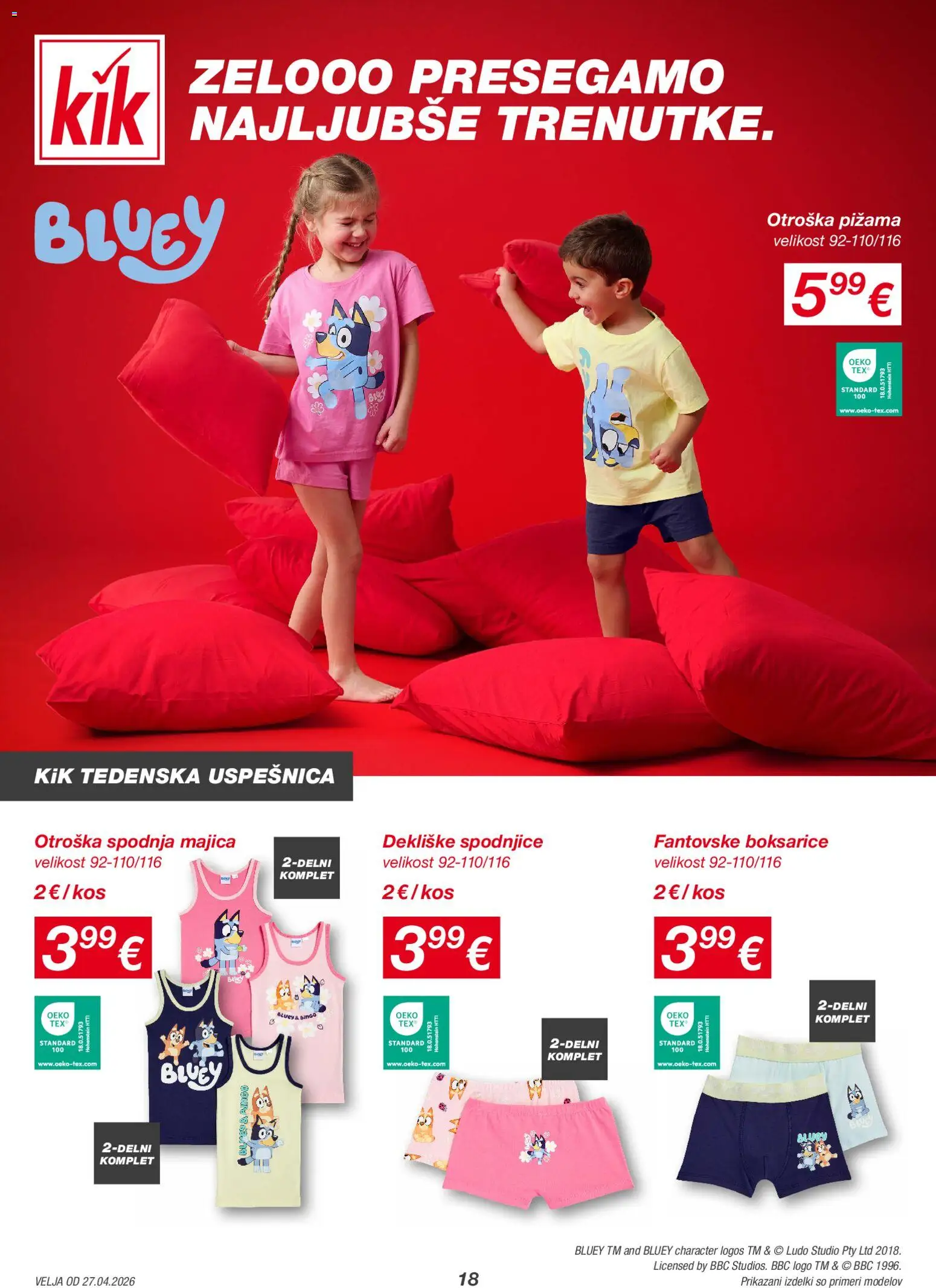 Novi Kik katalog ponudbe – veljaven od 27.04.2026 | Stran: 18 | Izdelki: Pižama, Spodnjice, Kos, Majica