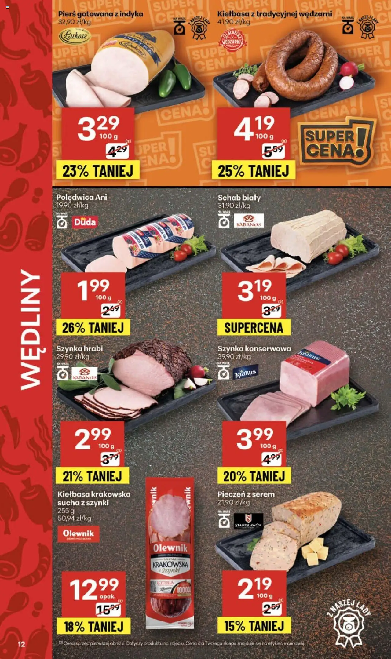 Delikatesy Centrum Gazetka - Sklepy Własne od 23.10.2025 | Strona: 12 | Produkty: Kiełbasa, Szynka, Kiełbasa krakowska, Wędliny