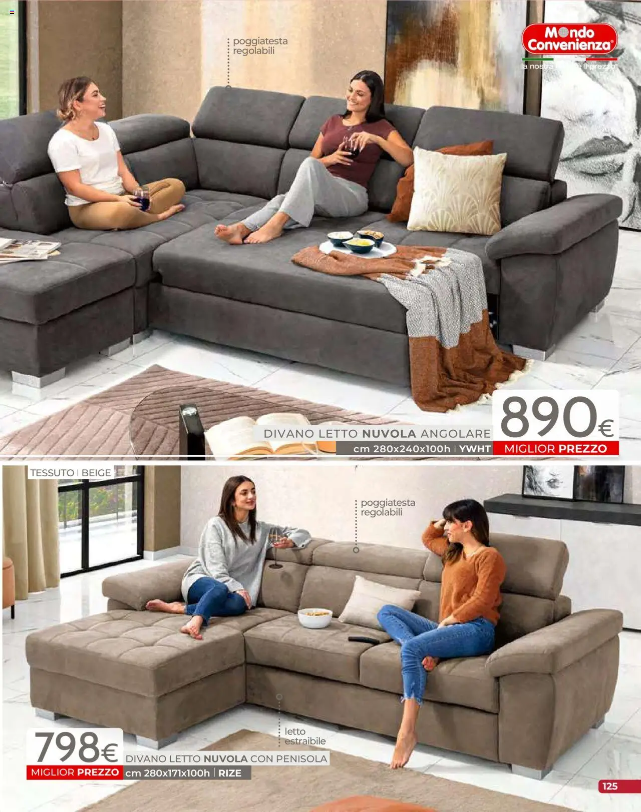 Volantino Mondo Convenienza del 09.09.2025 | Pagina: 127 | Prodotti: Divano letto, Letto, Divano