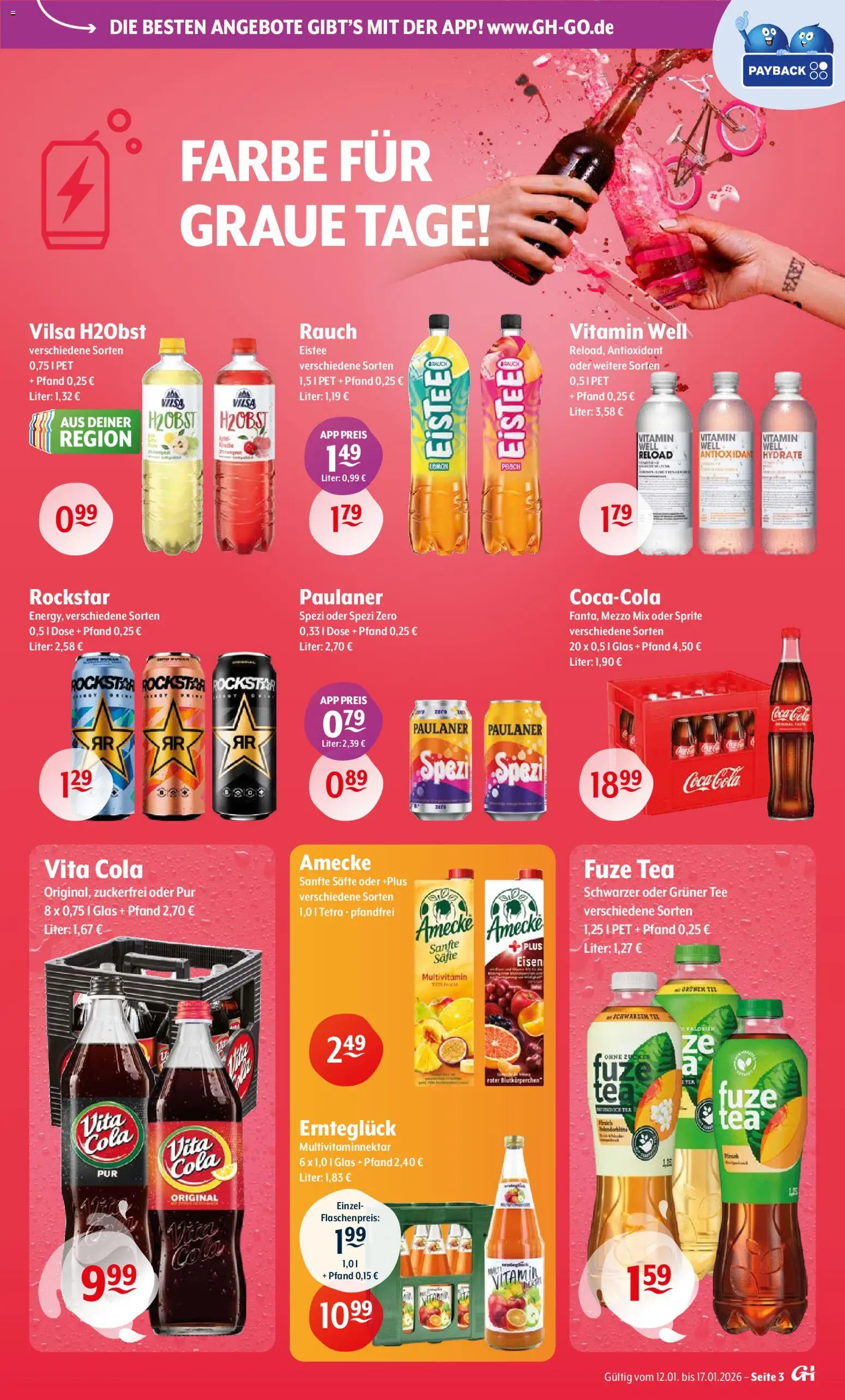 Getränke Hoffmann - Nordrhein - Westfalen – gültig ab 12.01.2026 | Seite: 3 | Produkte: Fuze tea, Coca cola, Rockstar, Vita cola