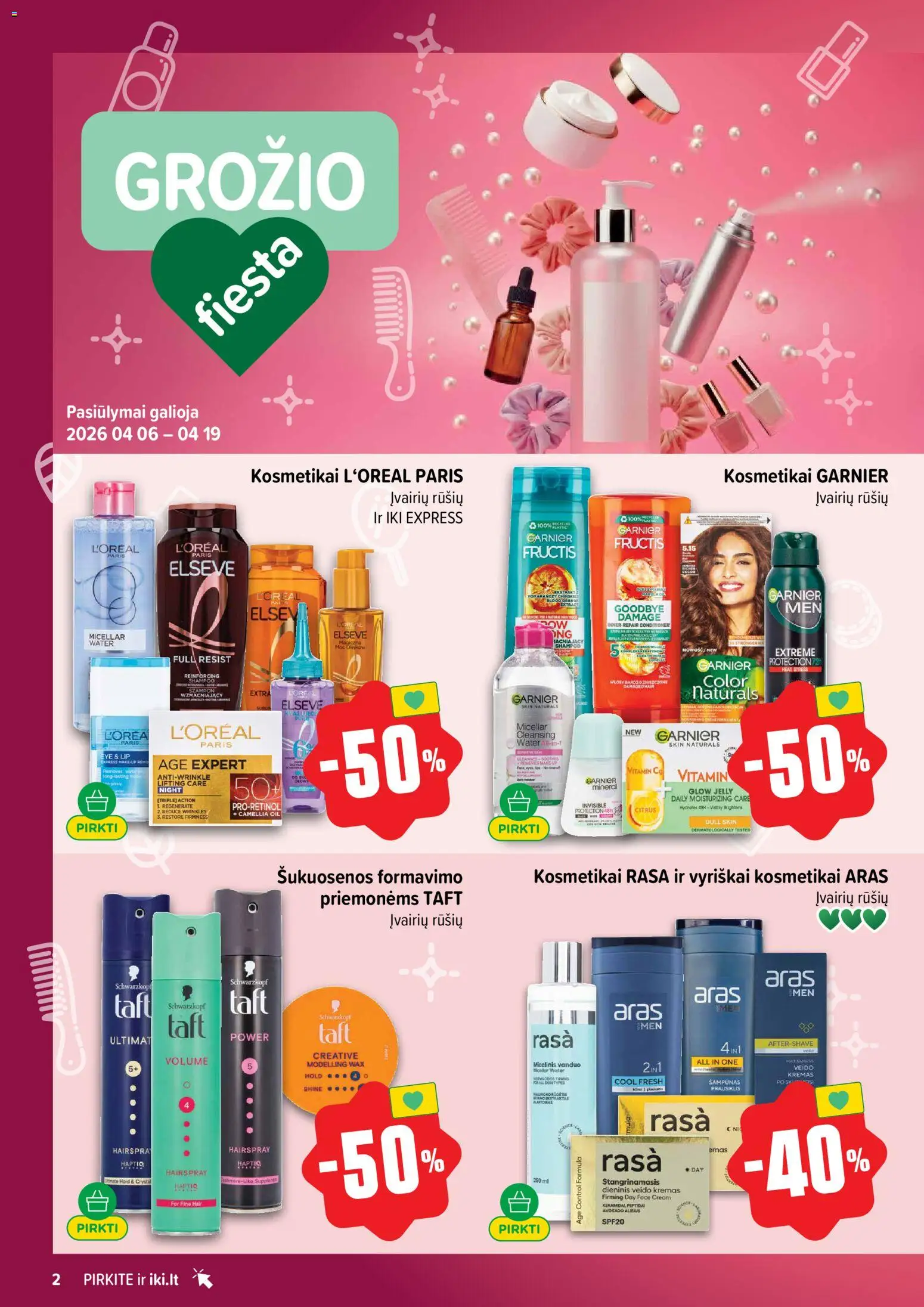 IKI akcijos nuo 06.04.2026 | Puslapis: 2 | Prekių: Šampūnas, Kremas, Micelinis vanduo, Prausiklis