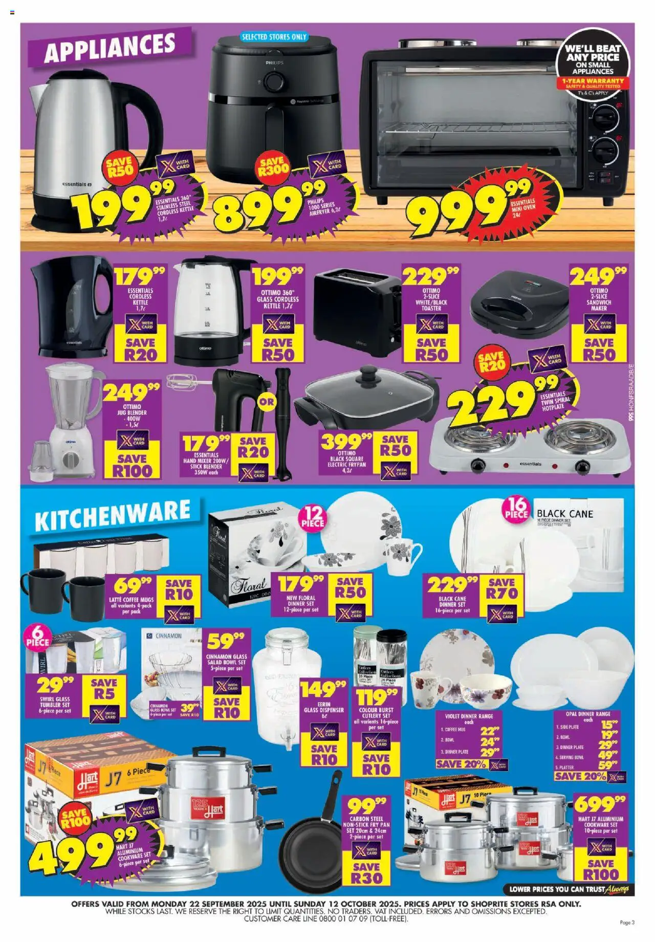 New Shoprite catalogue – valid from 22.09.2025 | Page: 3 | Products: Kettle, Toaster, Blender, Salad