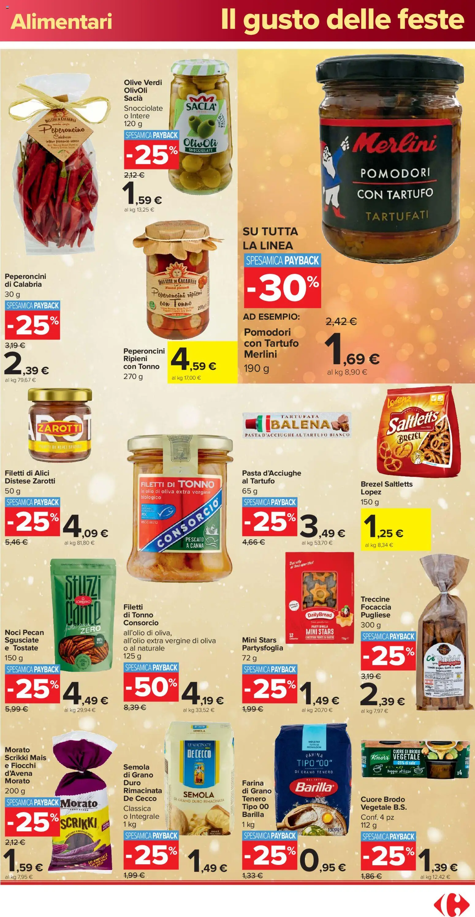 Volantino Carrefour del 16.12.2025 | Pagina: 25 | Prodotti: Fiocchi, Olio, Olio di oliva extra vergine, Alici