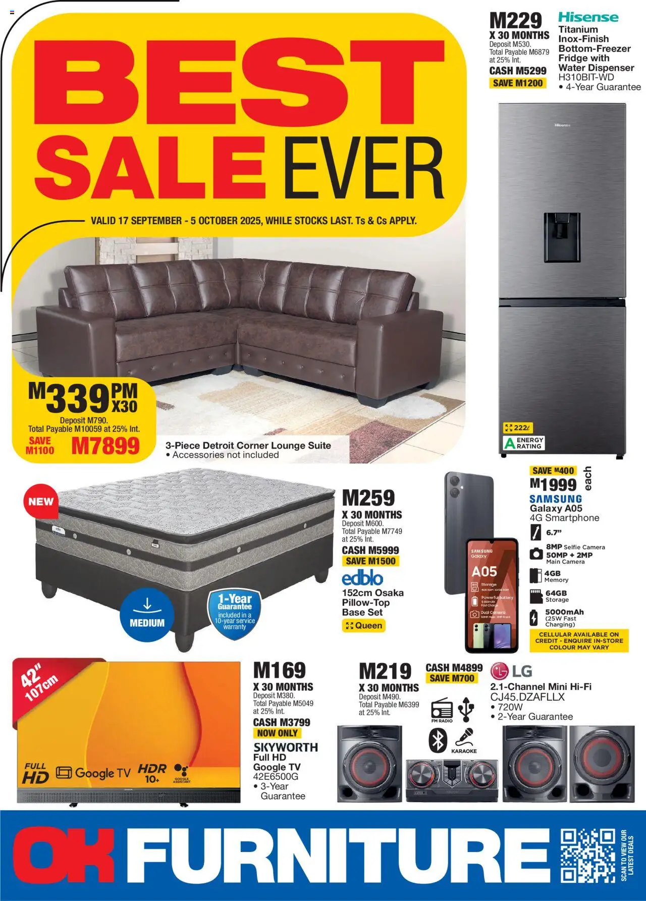 New OK Furniture catalogue – valid from 17.09.2025 | Page: 1 | Products: TV, Battery, Fridge, Water