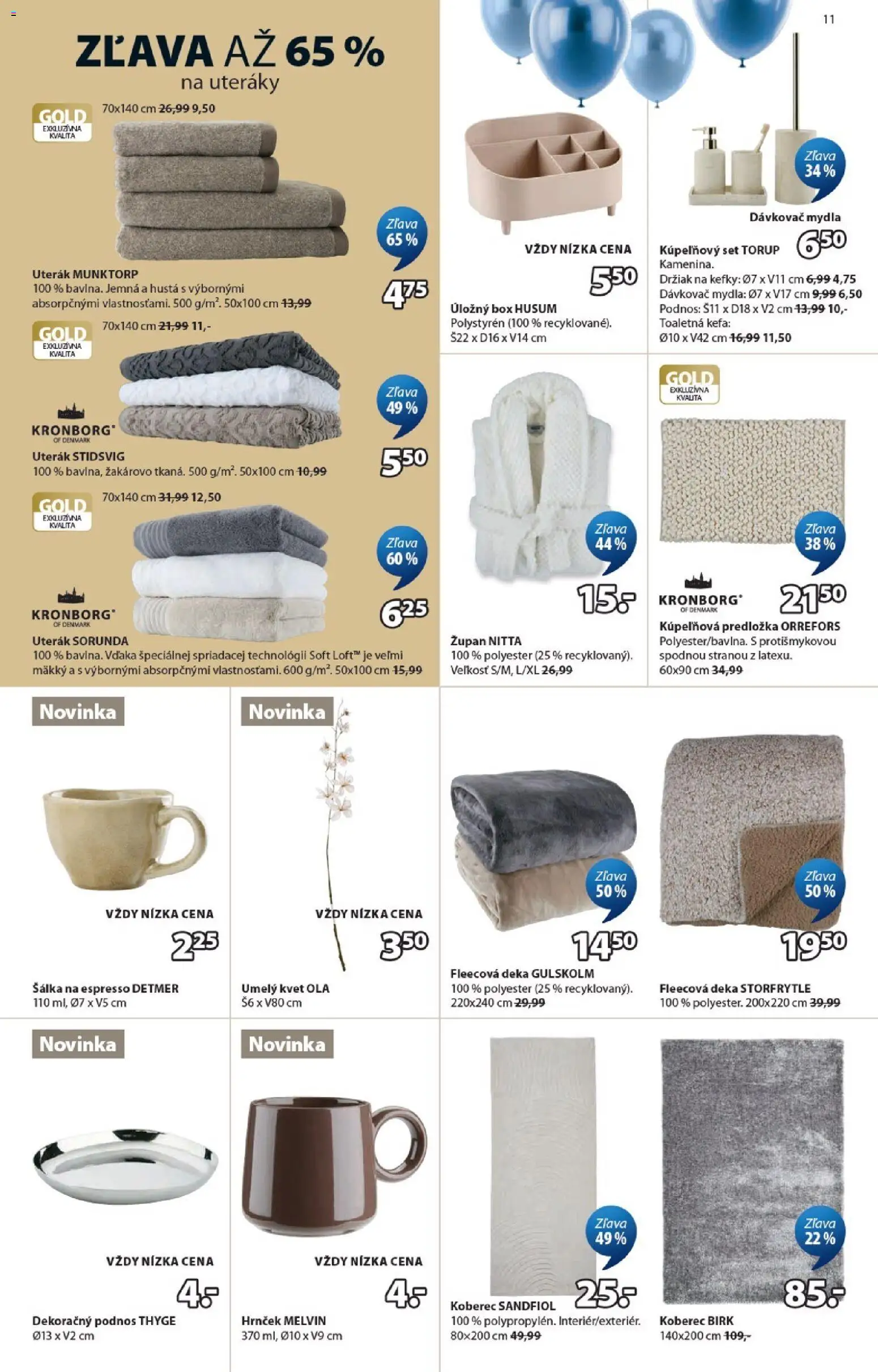 Nové JYSK akcie – leták je platný od 09.03.2026 | Strana: 11 | Produkty: Koberec, Uterák, Kefa, Župan