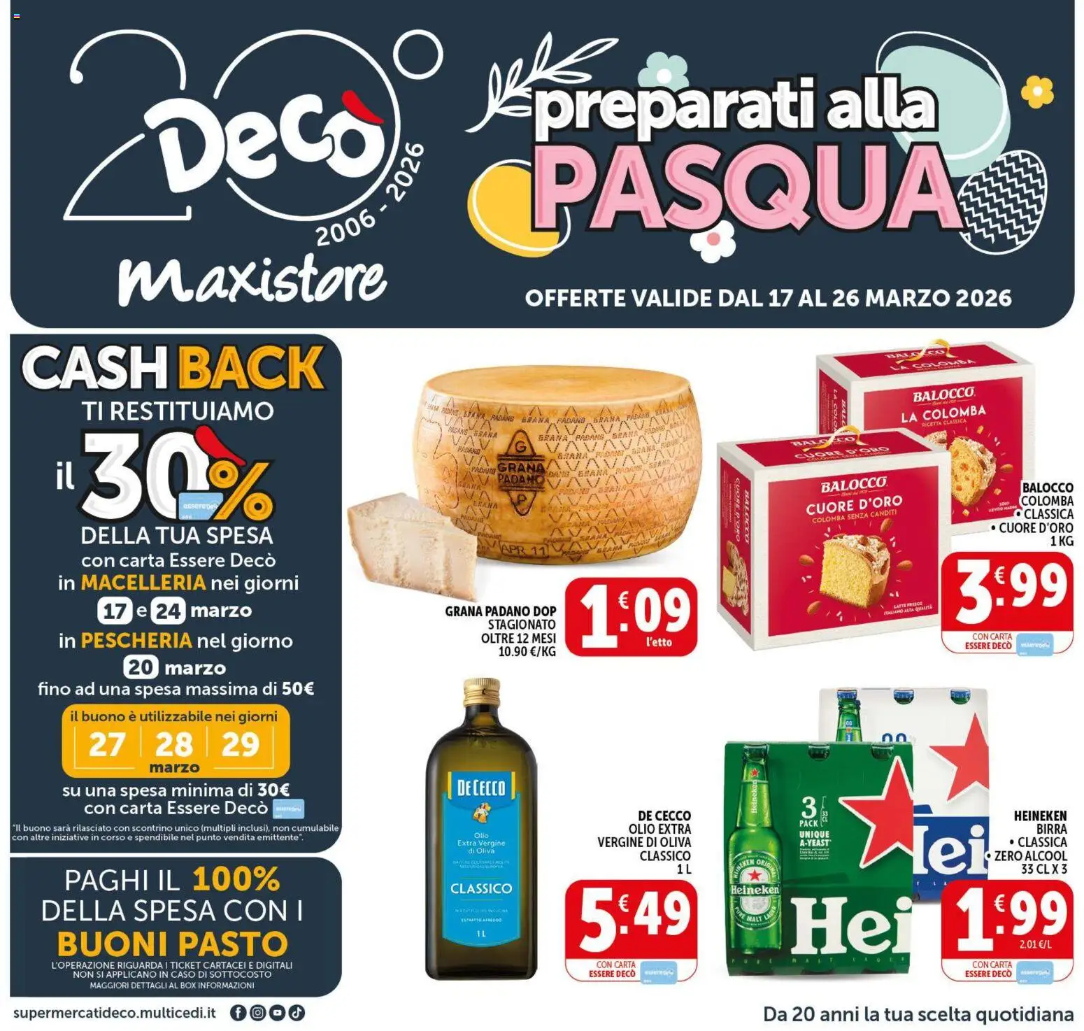Volantino Decò del 17.03.2026 | Pagina: 1 | Prodotti: Birra, Olio, Grana Padano, Heineken