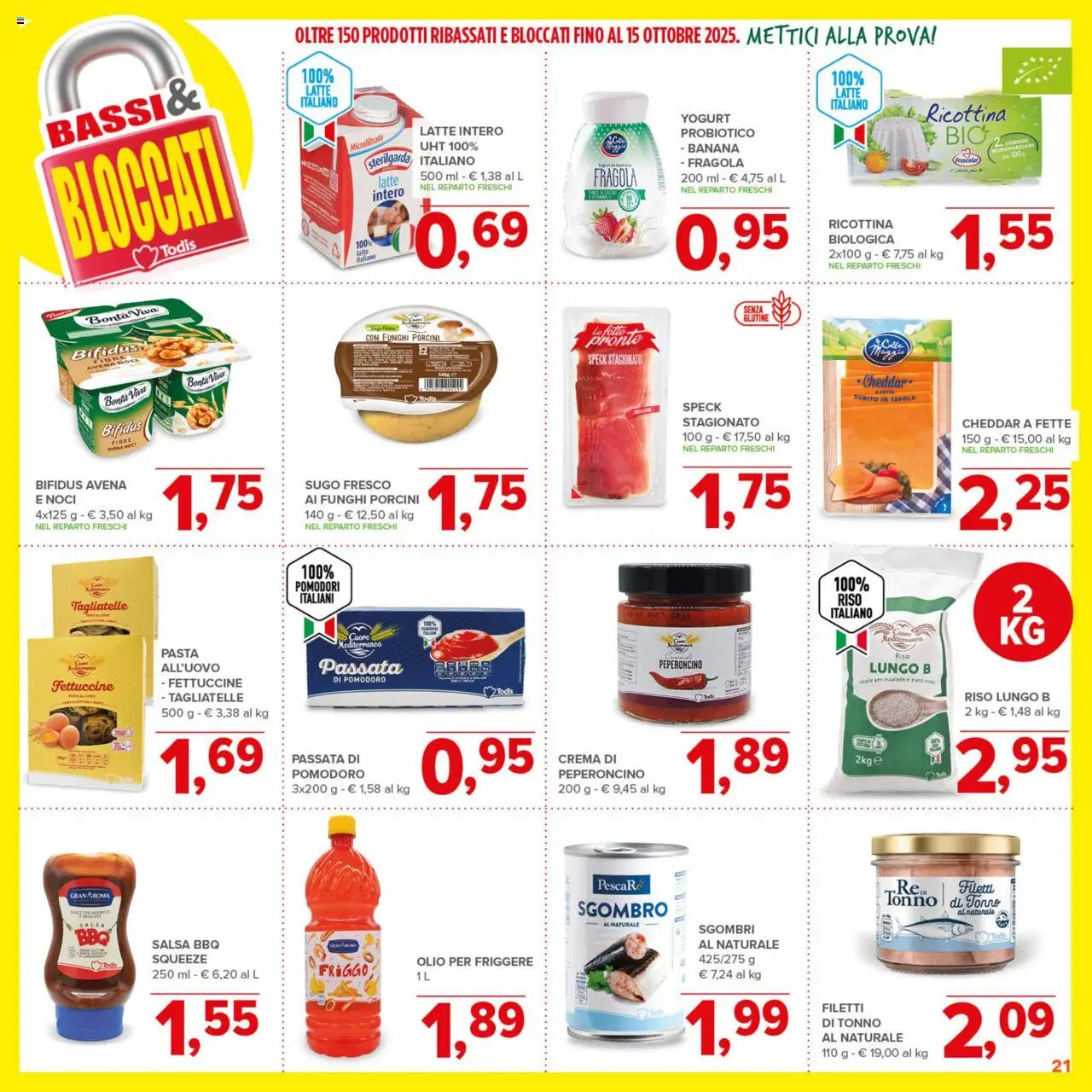 Volantino Todis del 18.09.2025 | Pagina: 21 | Prodotti: Yogurt, Pomodoro, Pasta, Funghi