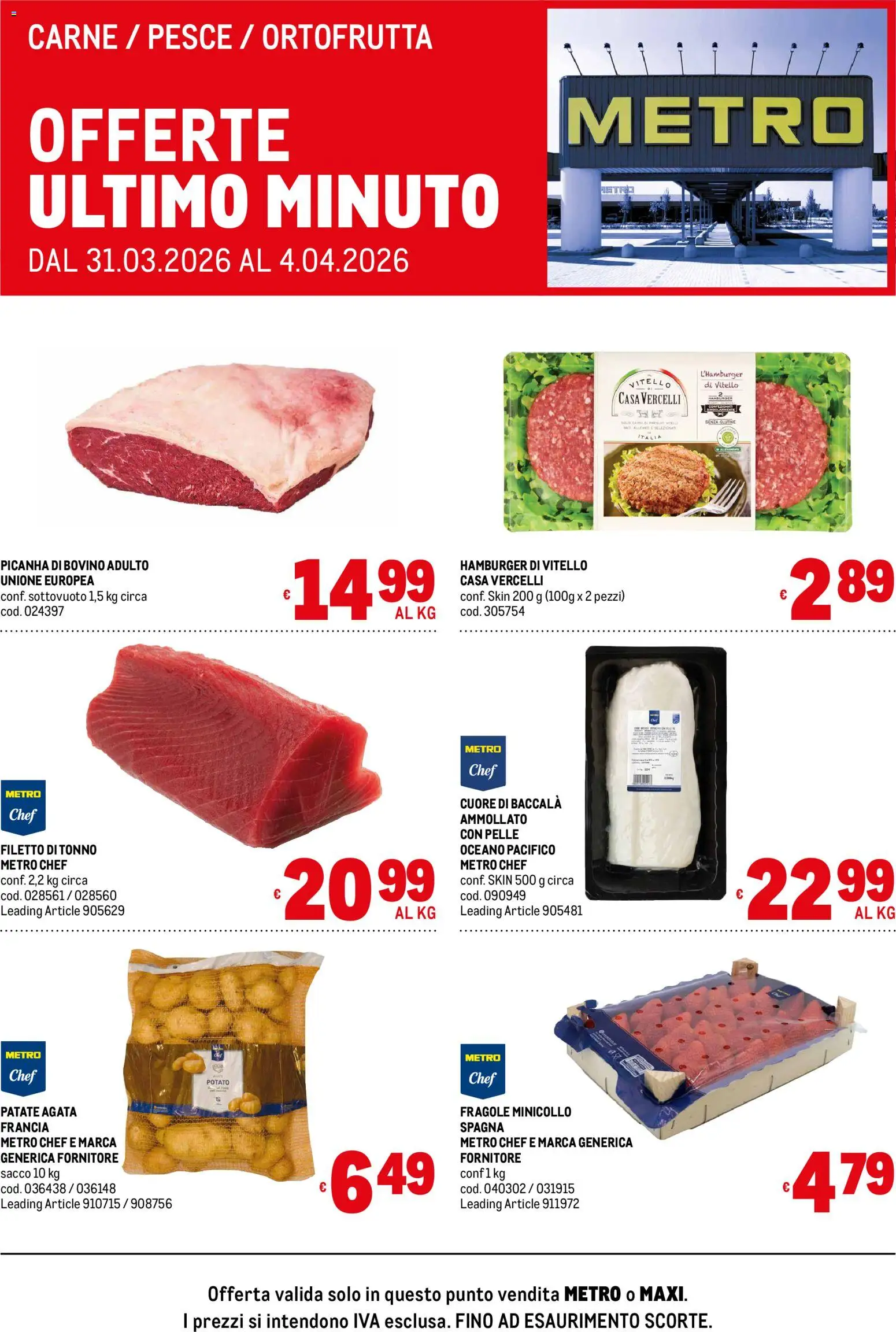 Volantino Metro del 31.03.2026 | Pagina: 1 | Prodotti: Bovino, Fragole, Patate, Tonno