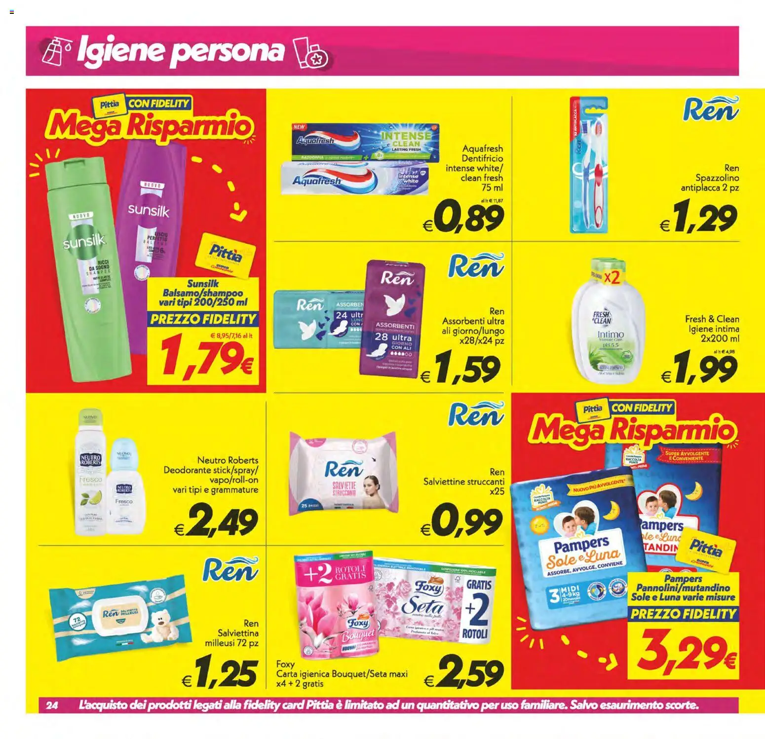 Volantino SuperConveniente del 28.04.2026 | Pagina: 24 | Prodotti: Salviette struccanti, Spazzolino, Intimo, Pampers