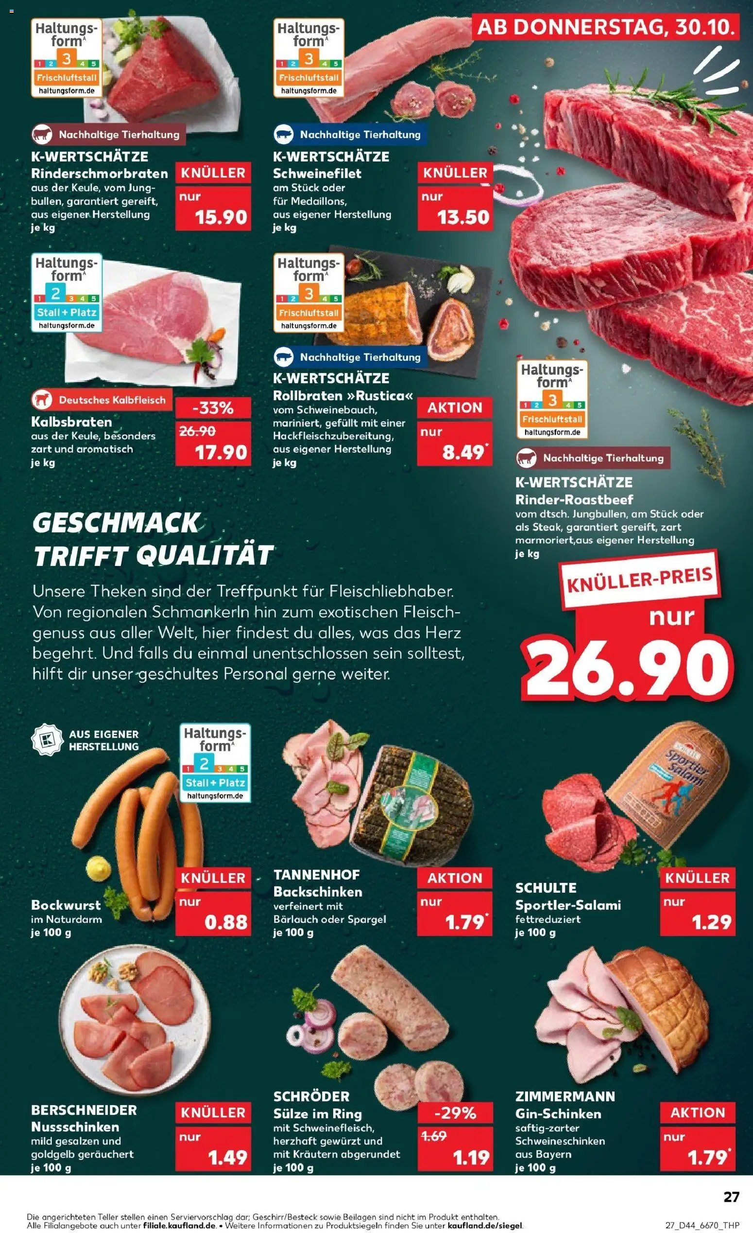 Kaufland prospekt Düsseldorf	 – gültig ab 30.10.2025 | Seite: 27 | Produkte: Bockwurst, Spargel, Schweinefilet, Salami
