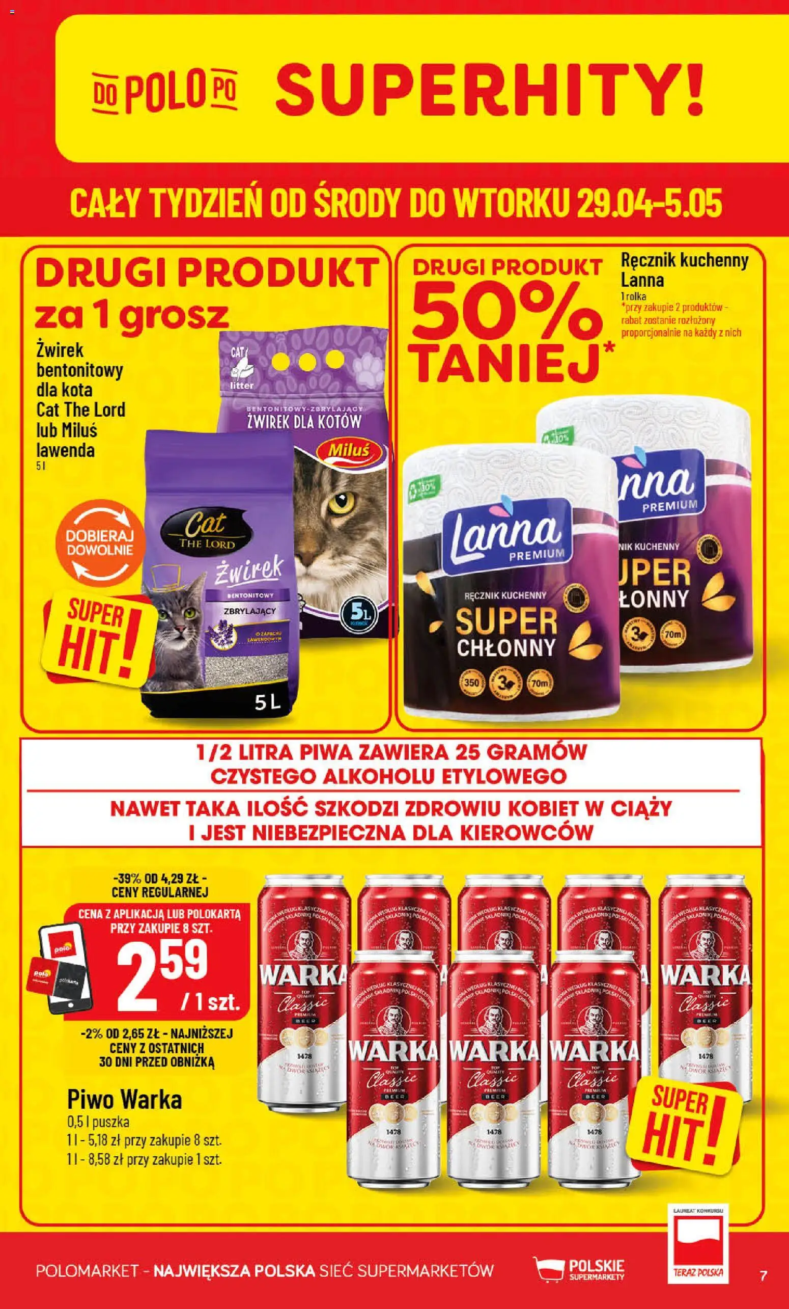 POLOmarket gazetka od 29.04.2026 | Strona: 7 | Produkty: Warka, Piwo Warka, Piwo