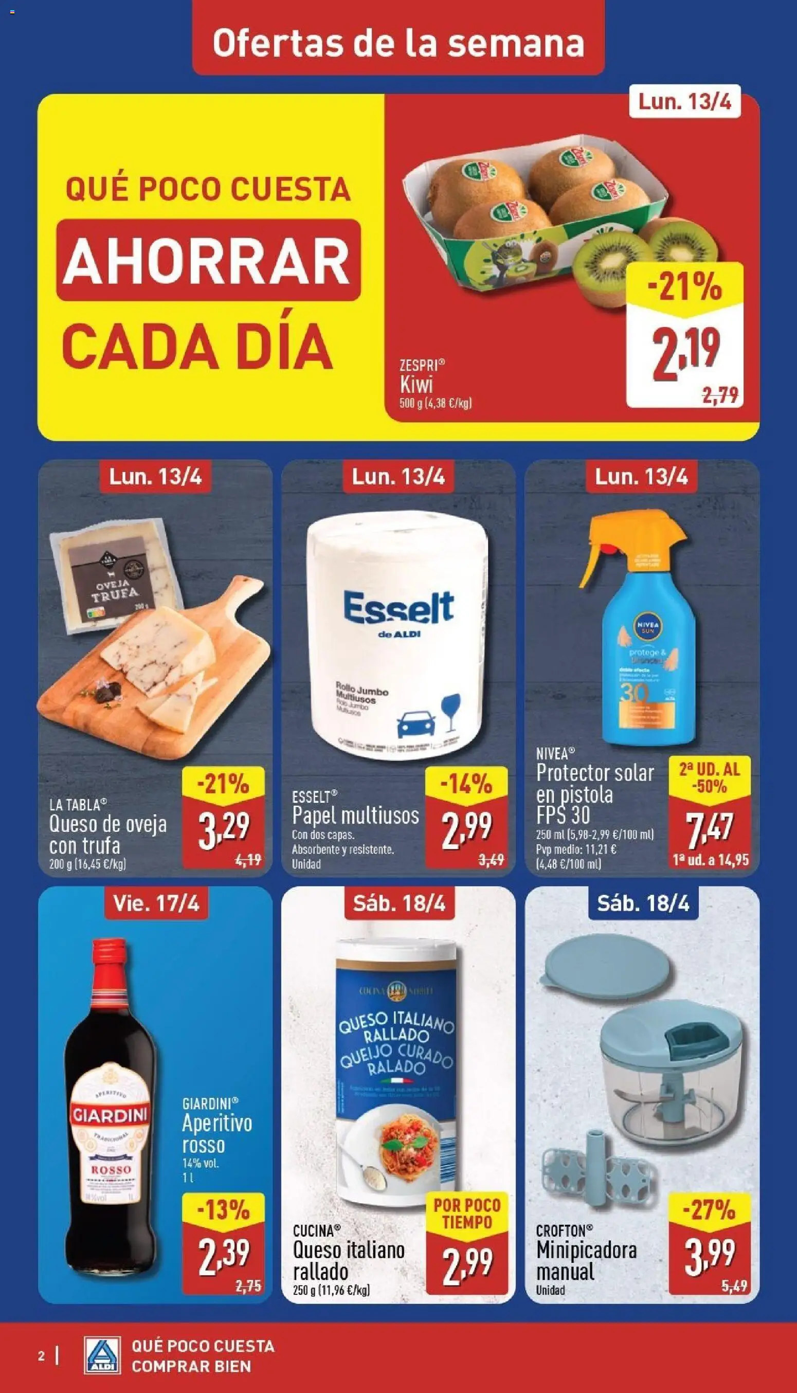 Aldi folleto Baleares │ válido desde el 13.04.2026 | Página: 2 | Productos: Protector solar, Queso de oveja, Queso, Kiwi