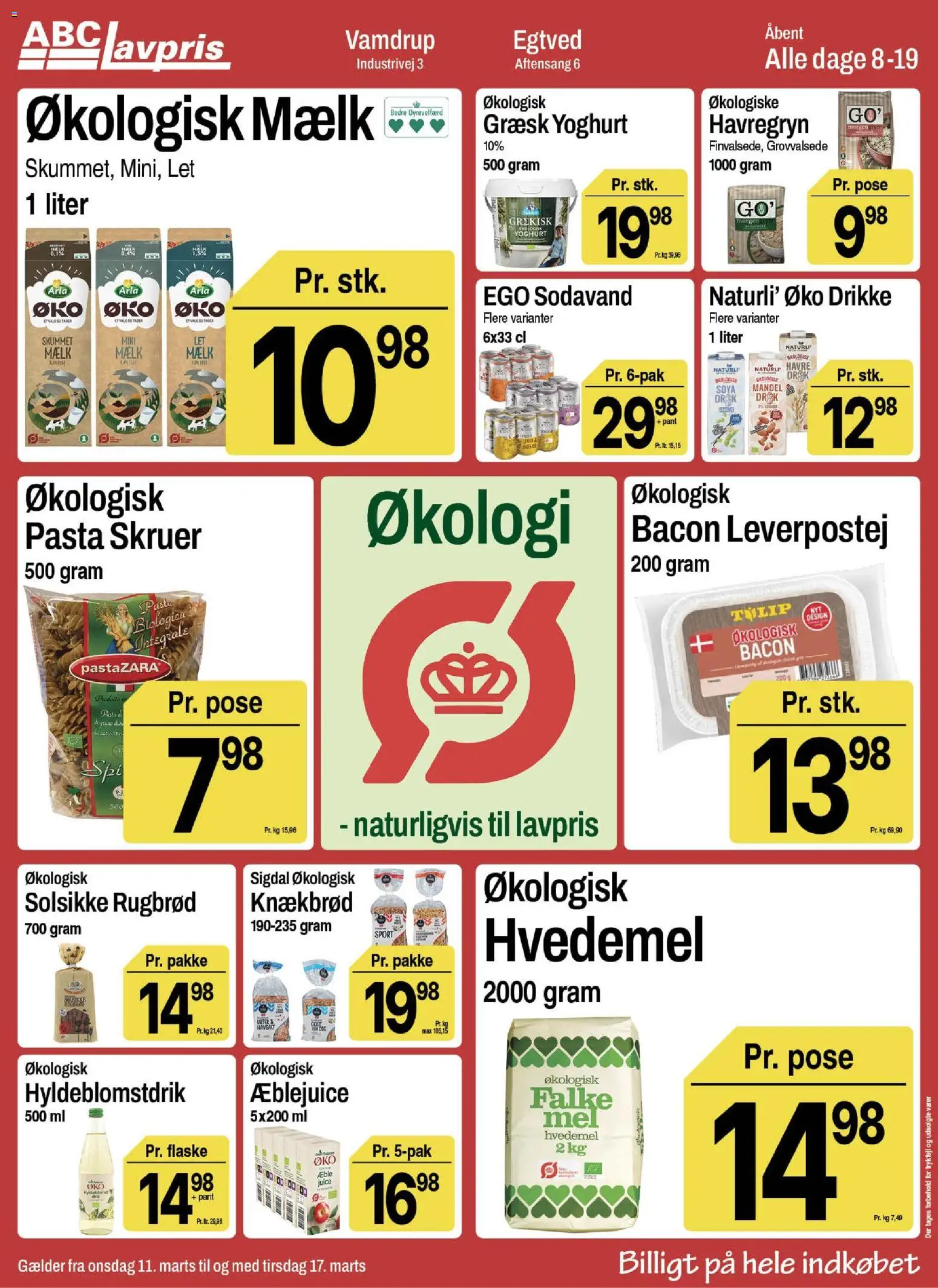 Abc Lavpris tilbudsavis – gyldig fra 11.03.2026 | Side: 3 | Produkter: Mælk, Juice, Pasta, Knækbrød